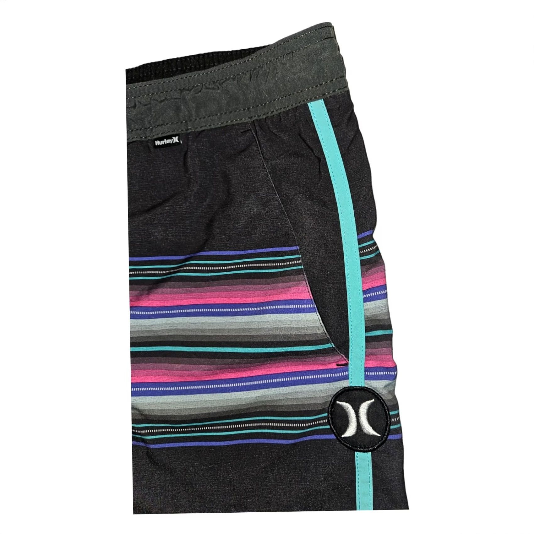 Hurley Hurley Swim Trunks Men XL Black Striped Pockets Drawstring Logo Swimwear Size US 36 / EU 52 - 7 Thumbnail