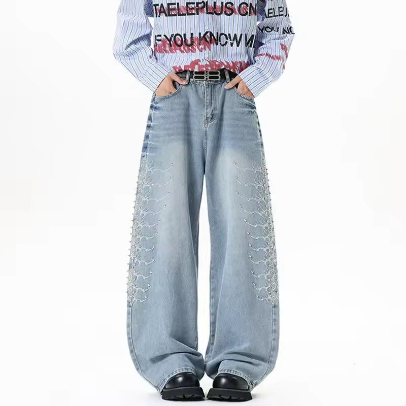 Japanese Brand 🔥 RARE Y2K Light Wash Wide Leg Embellished Jeans Size US 26 / EU 42 - 3 Thumbnail