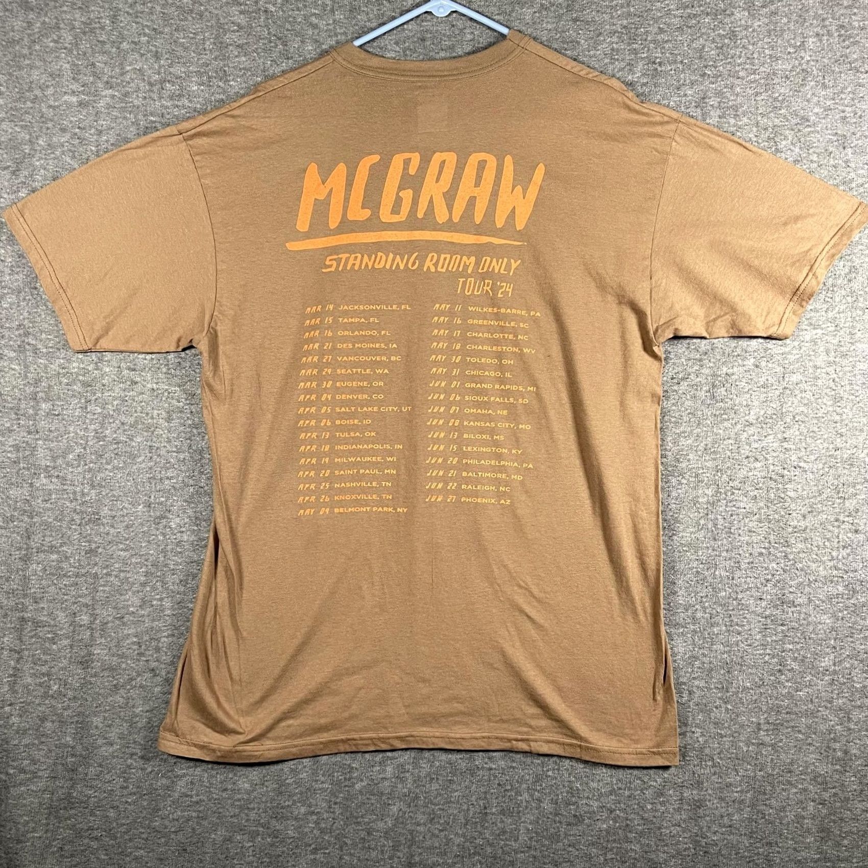 Soffe Soffe Tim McGraw Graphic Concert Shirt Mens XL Brown Standing Room Only 2024 Tour Tee Size US XL / EU 56 / 4 - 2 Thumbnail