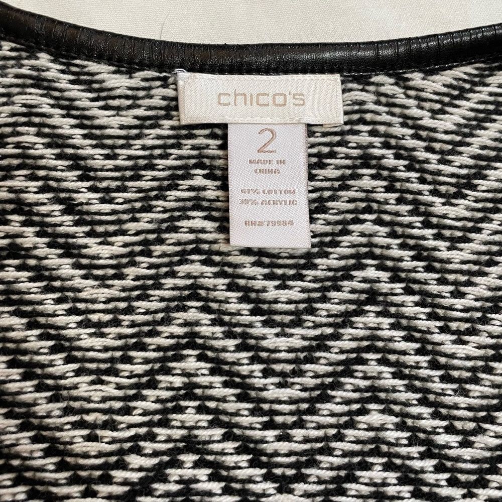 Chicos Chico's Chevron Black White Open Front Faux Leather Trim Ca Size L / US 10 / IT 46 - 9 Thumbnail