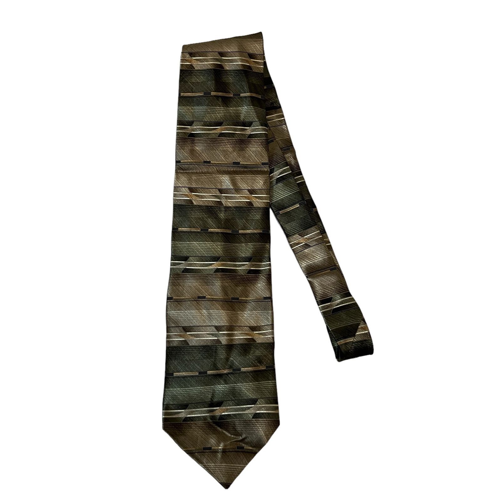Croft & Barrow Croft & Barrow Green Tan Abstract Monochromatic Stripe Tie Size ONE SIZE - 3 Thumbnail