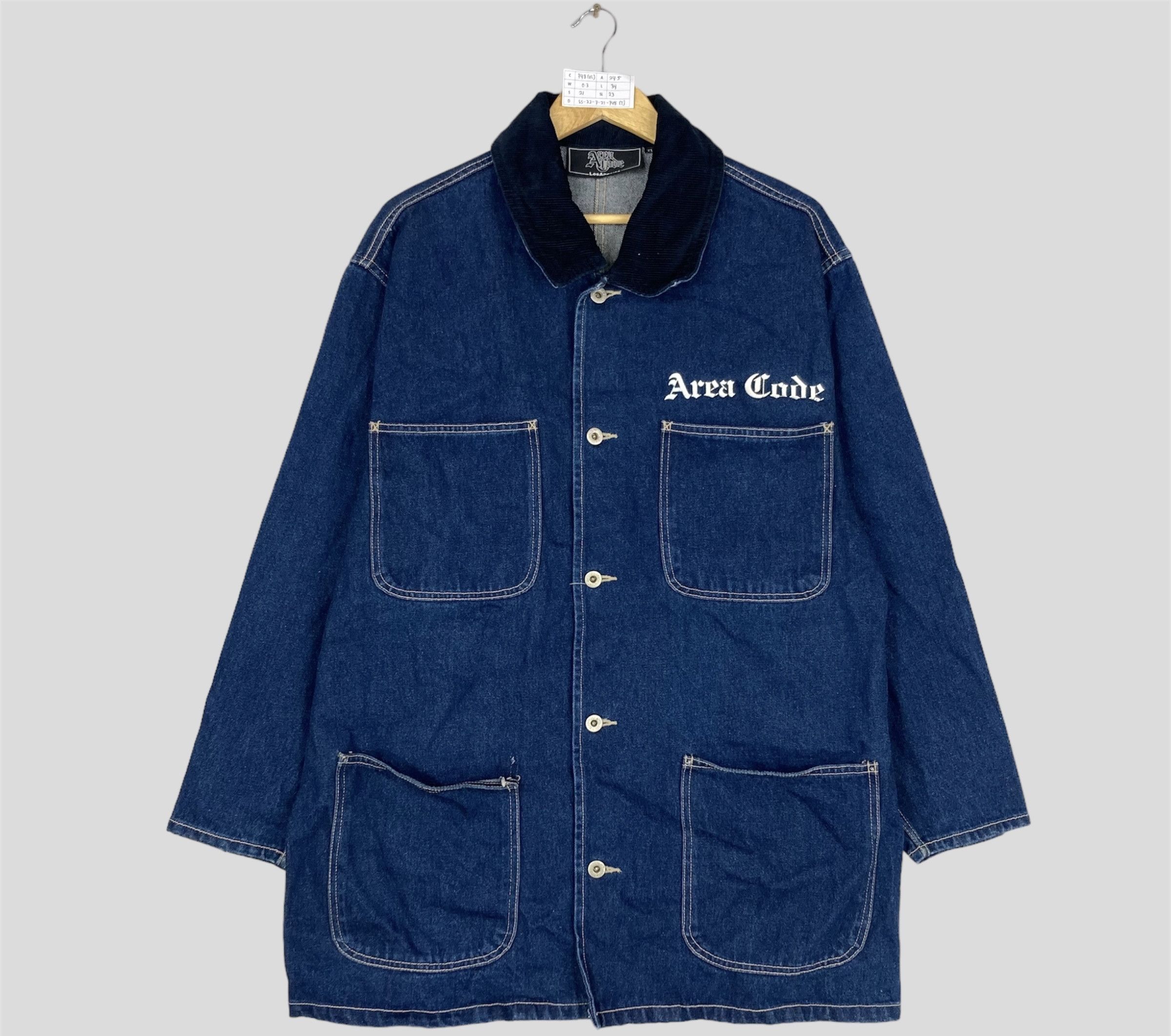 image of Denim Jacket x Vintage Area Code Los Angeles Blue Denim Chore Jacket, Men's (Size XL)