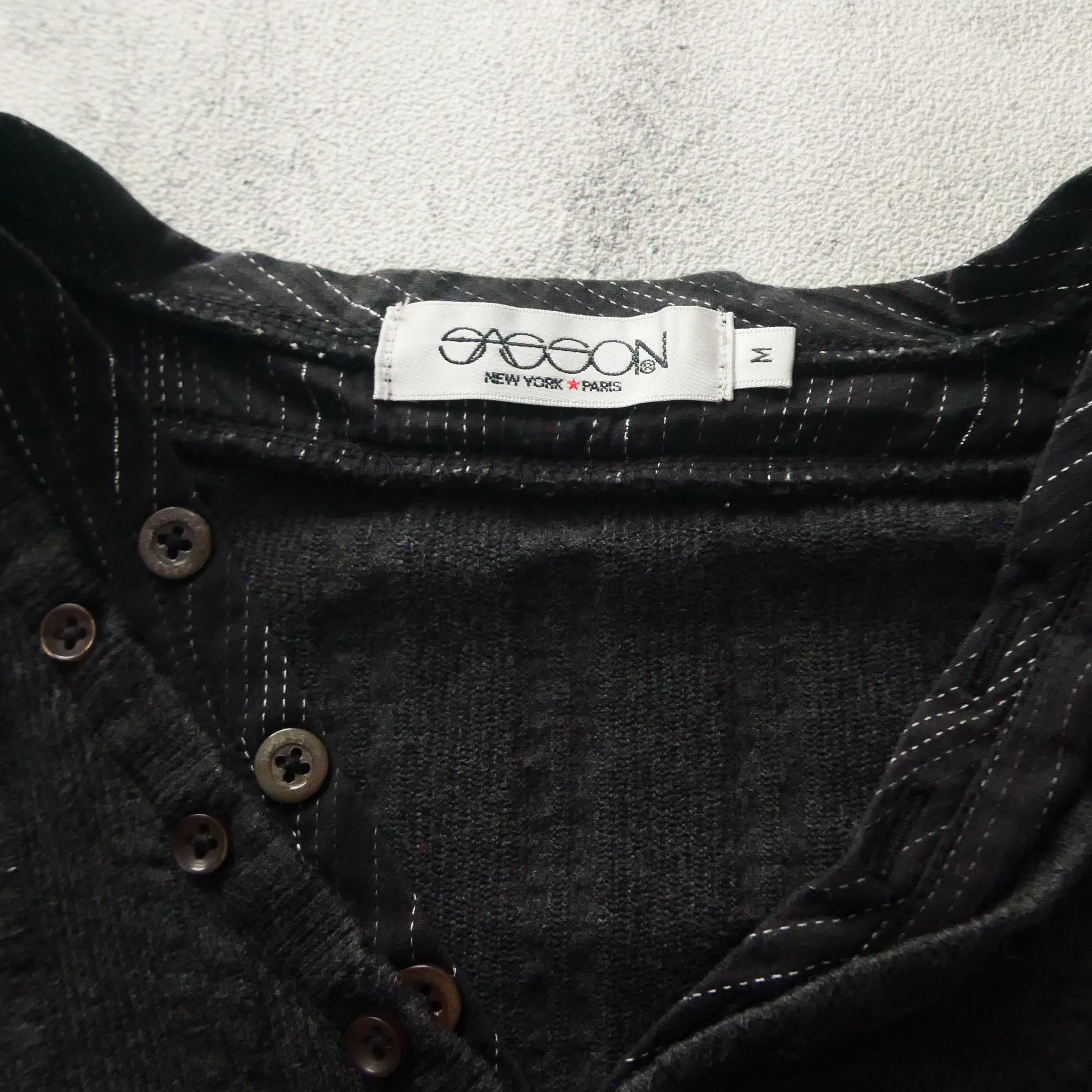 Japanese Brand Saggon Henley Striped Double Layer Black Tshirt Size US M / EU 48-50 / 2 - 5 Thumbnail