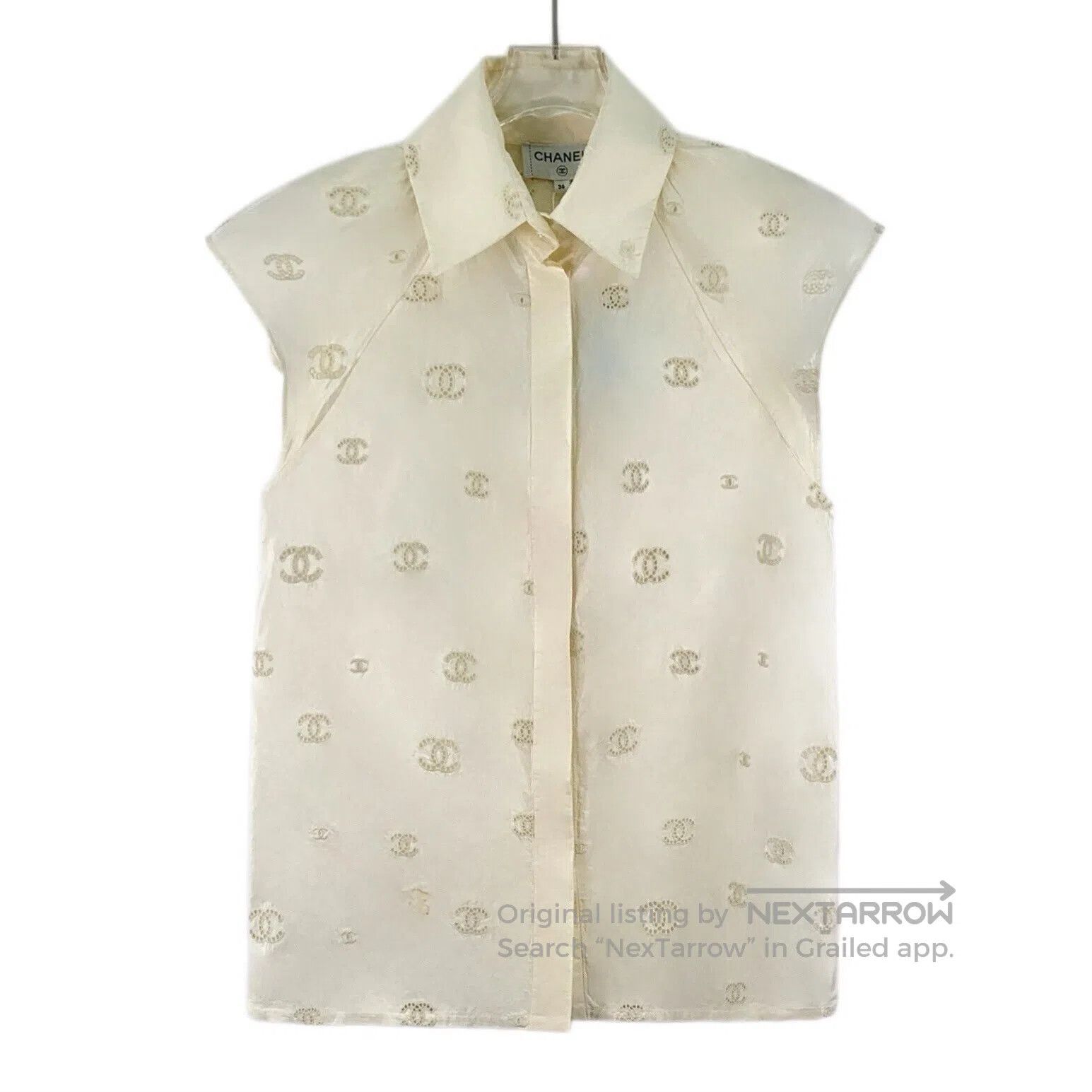 Chanel Chanel Beige Double C Hollow Embroidered Silk Collarless S Size XS / US 0-2 / IT 36-38 - 1 Thumbnail