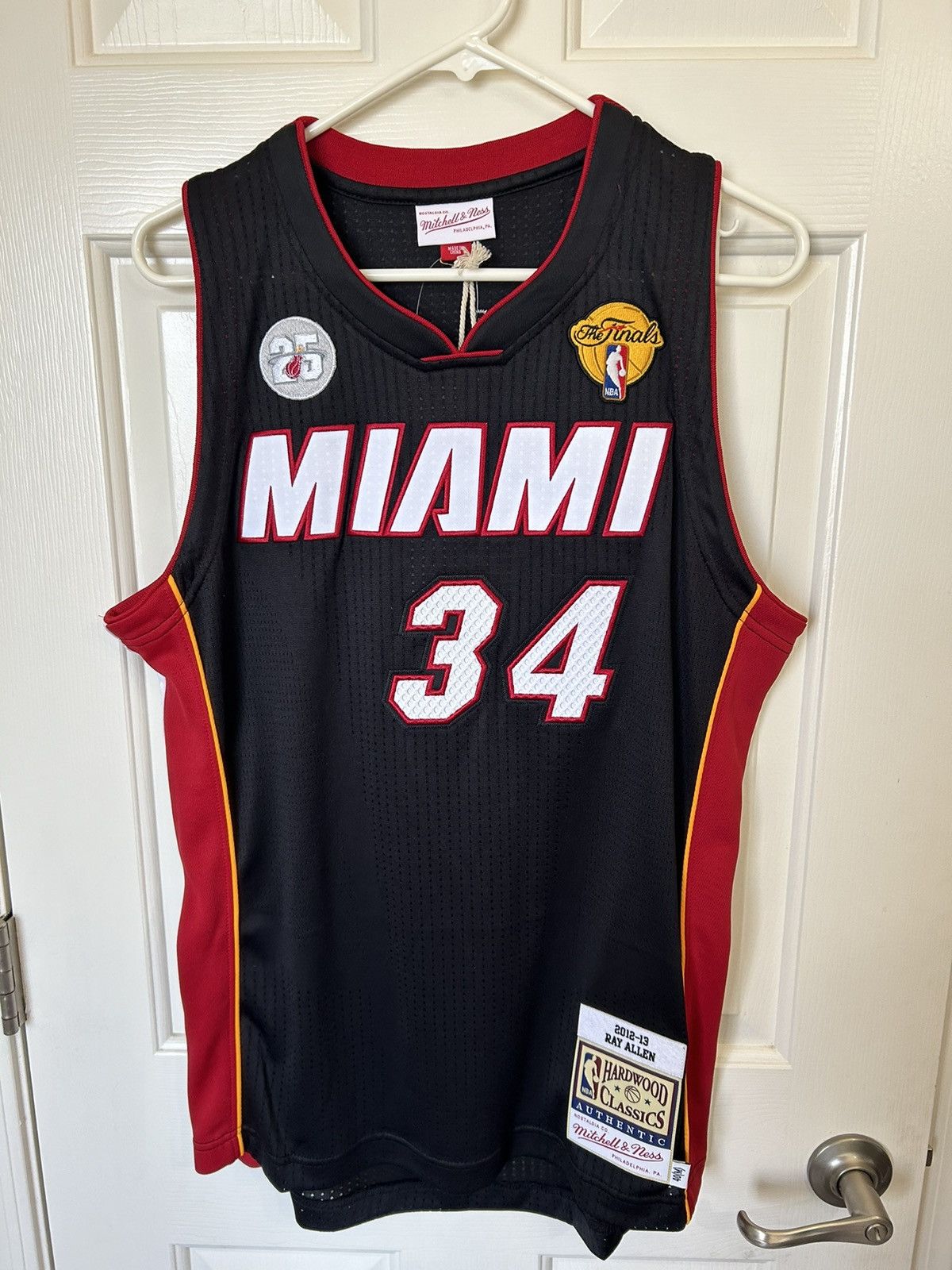 image of Mitchell Ness Ray Allen Mitchell & Ness 2012 Finals Miami Heat Jersey! in Black, Men's (Size Medium