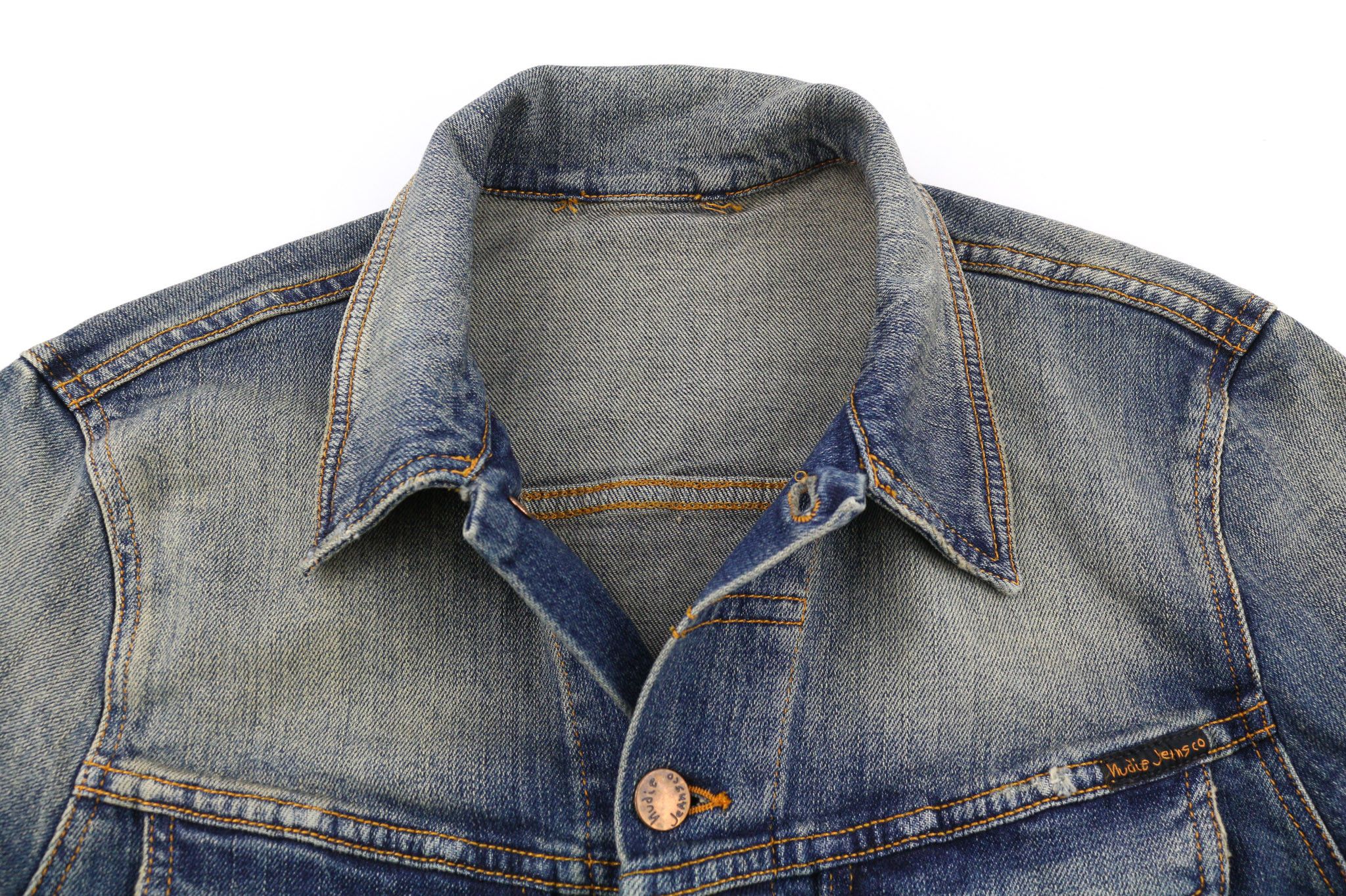 Nudie Jeans S Blue Denim Polo Neck Logo Jacket 80391 Size US S / EU 44-46 / 1 - 4 Thumbnail