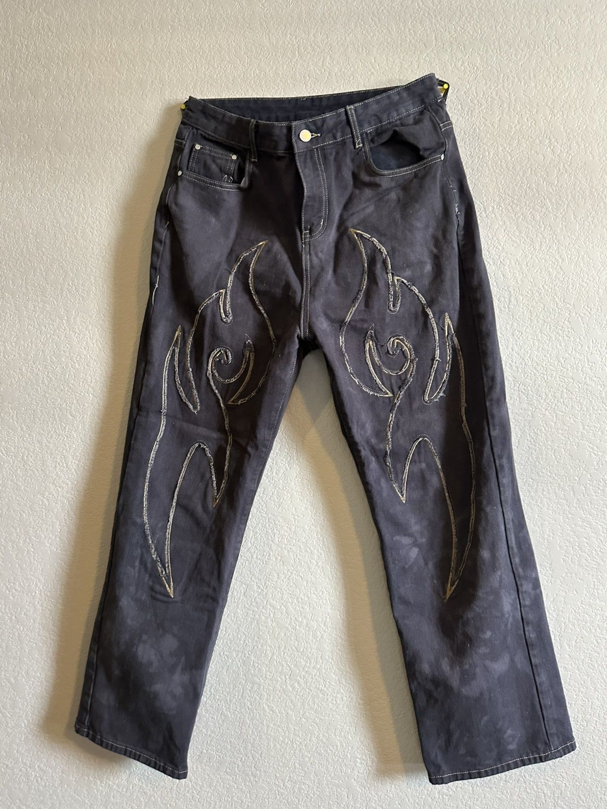 Japanese Brand × Vintage Vintage flame embroidered black washed pants Size US 32 / EU 48 - 1 Thumbnail