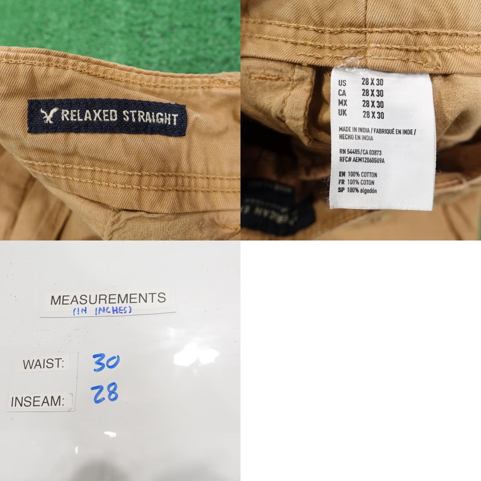 American Eagle Outfitters AMERICAN EAGLE OUTFITTERS Chino Pants Mens 28x30 Relaxed Straight Beige Khaki Size US 28 / EU 44 - 8 Thumbnail