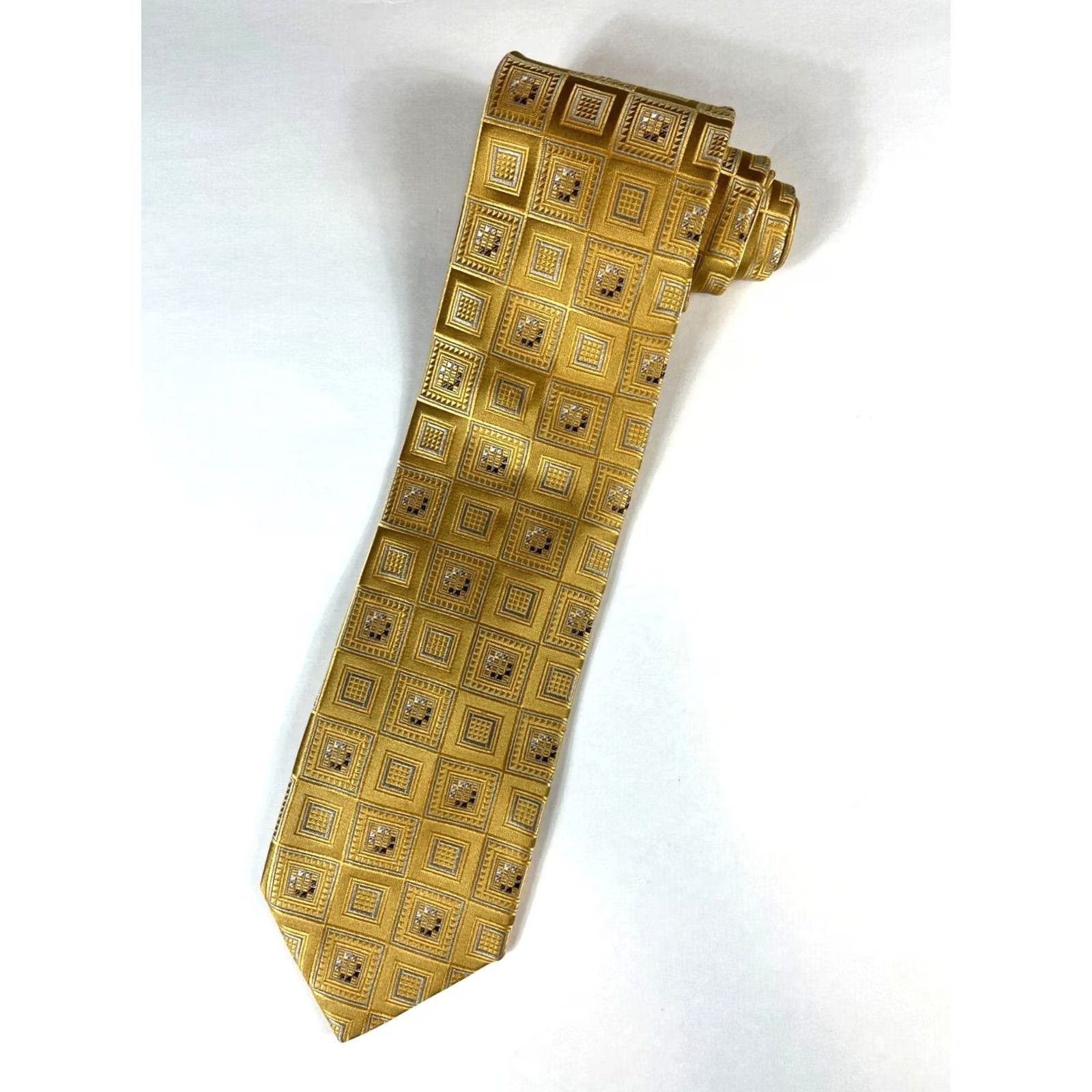 Ermenegildo Zegna Ermenegildo Zegna Tie Woven Silk Geometric Textured Gold Made in Italy Men's Size ONE SIZE - 2 Thumbnail