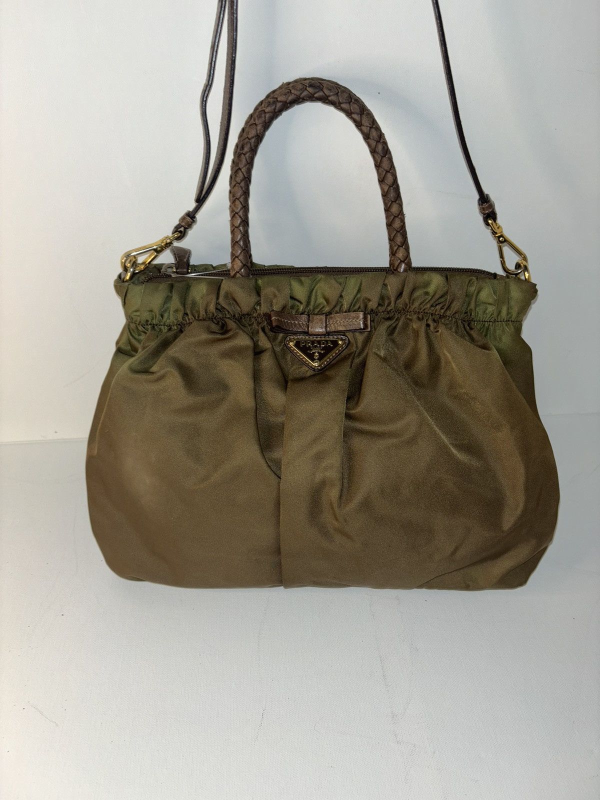 Prada Prada Hand Bag Green Nylon Size ONE SIZE - 14 Thumbnail