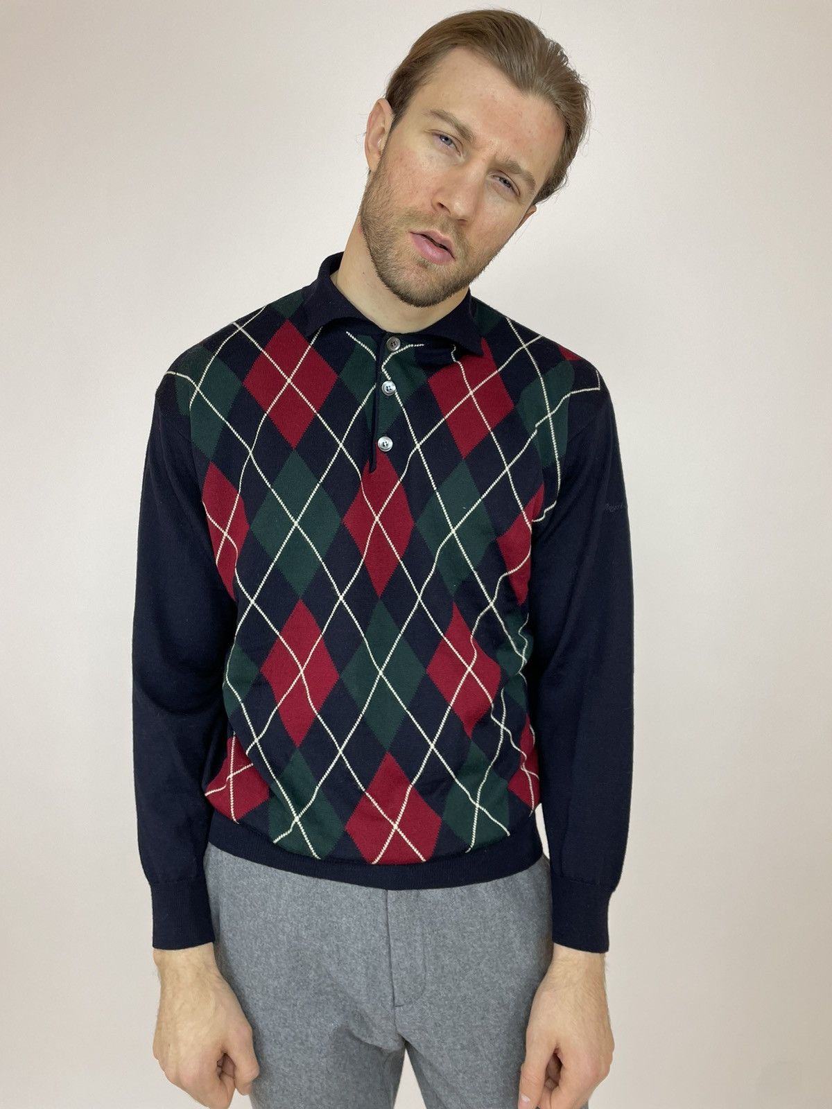 Japanese Brand × Vintage Royal Spencer Wool sweater knit Polo long sleeve size L-XL Size US XL / EU 56 / 4 - 2 Thumbnail