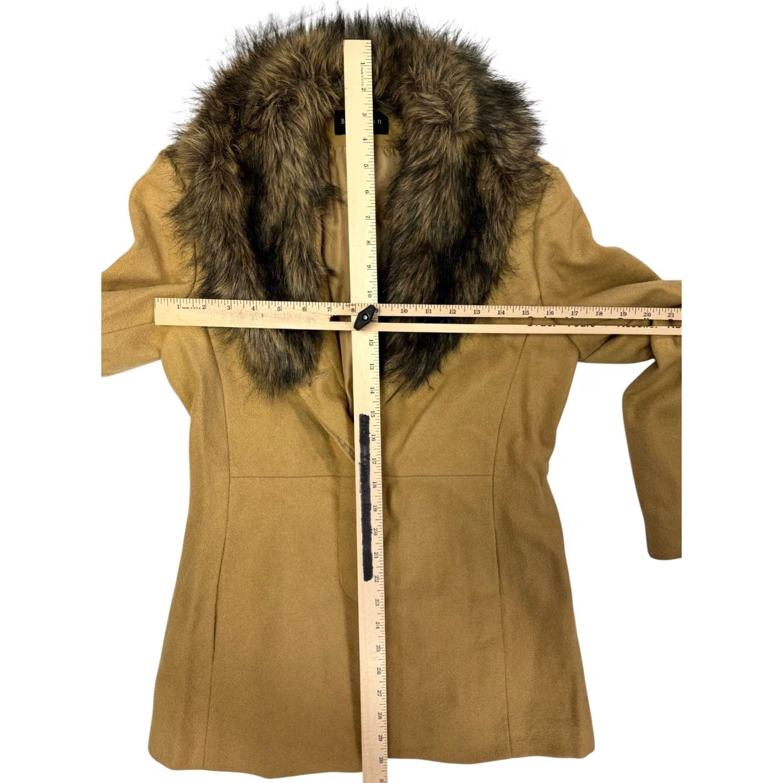 Vintage Braetan Women's S Small Coat Jacket Wool Blend Faux Fur Collar Tan Camel Dry Clean Size S / US 4 / IT 40 - 3 Thumbnail