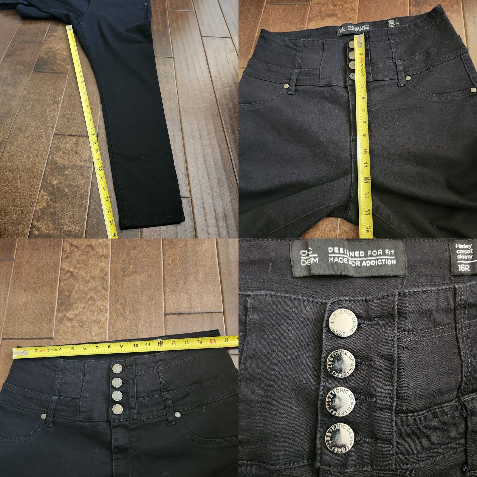 Vintage Chic Denim Jeans - 4 Button Black Denim Size 16 Womens Straight 5-Pocket Stretch Regular Inseam 30 in JS Size 38" / US 16 / IT 52 - 8 Thumbnail