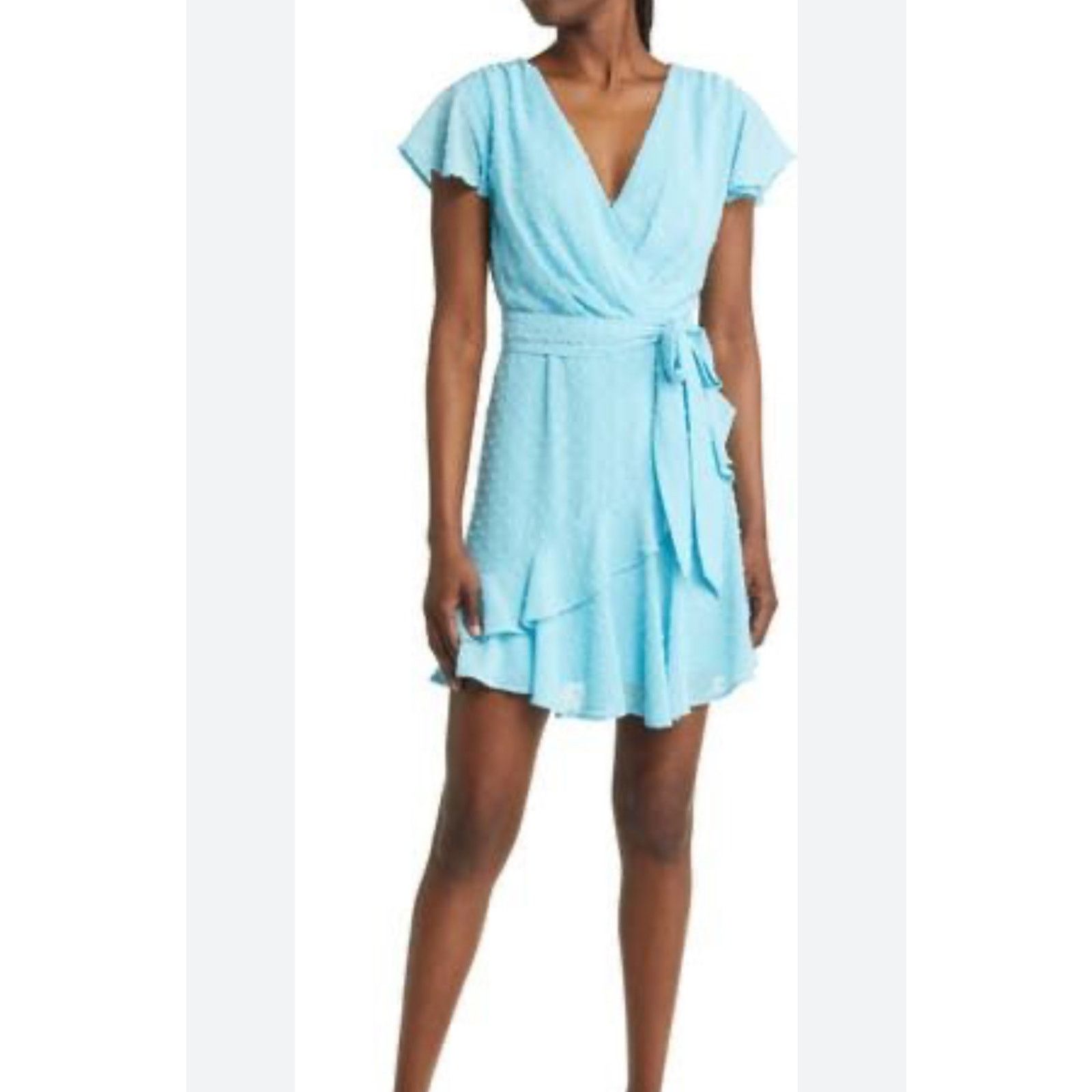 Other Chelsea 28 Faux Wrap Mini Dress Flutter Sleeves Blue S NWOT Size S / US 4 / IT 40 - 1 Thumbnail