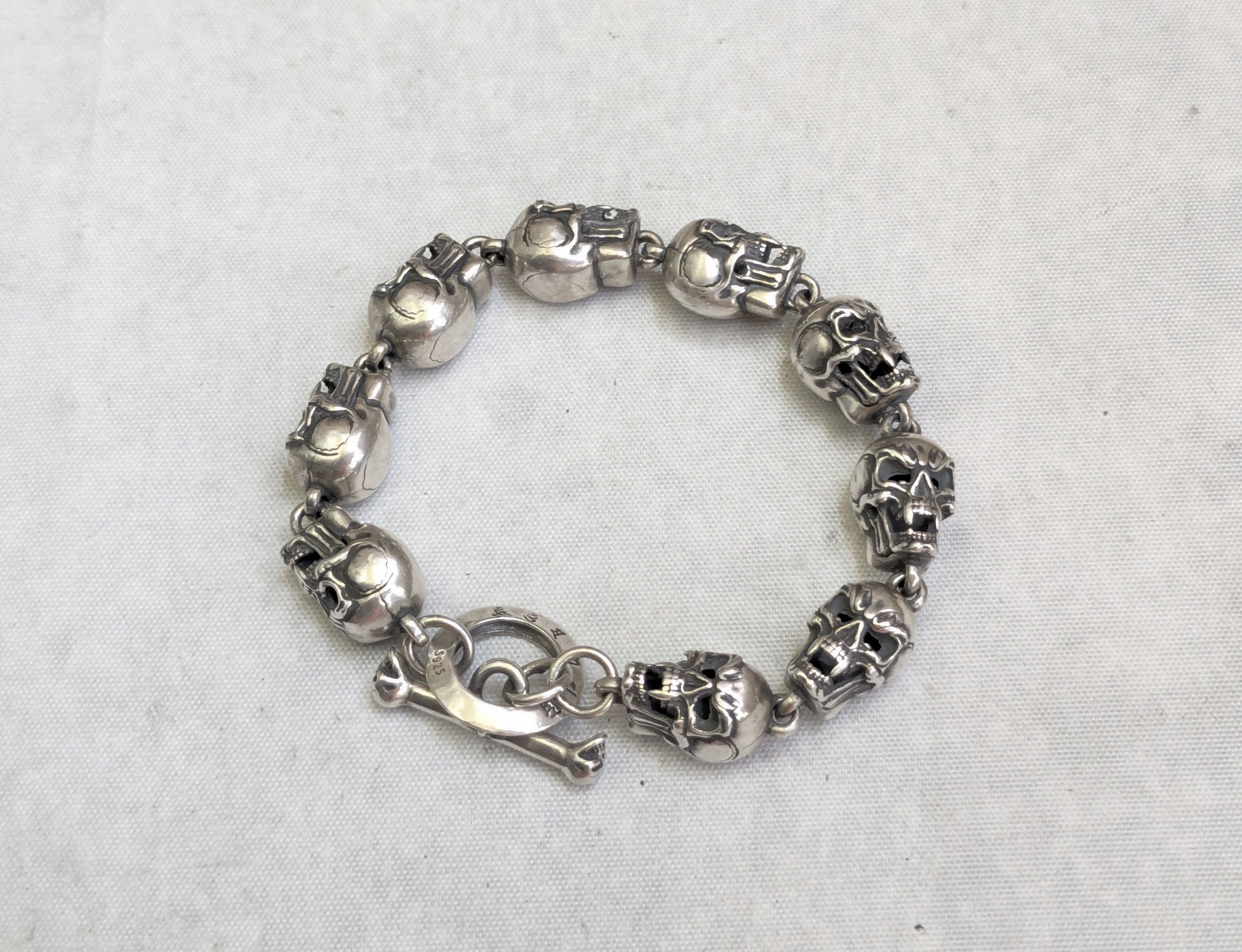 Jewelry Sterling Silver Skull Bracelet 6.75" Biker Punk Skeleton Size ONE SIZE - 1 Thumbnail