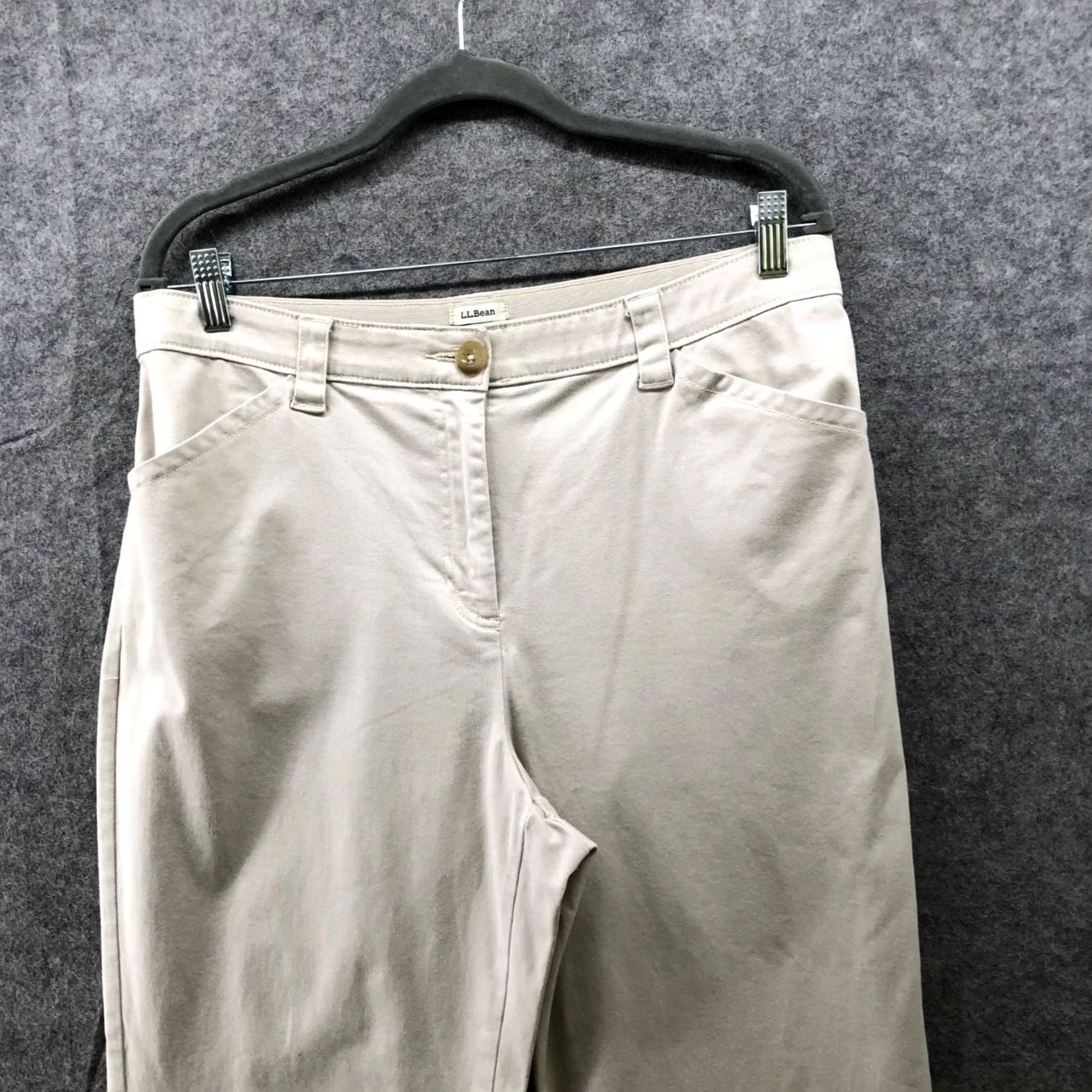 Vintage L.L. Bean Chino Pants Womens 16P Beige Straight Leg High Rise Twill Cotton Spandex Flat Front Size 38" / US 16 / IT 52 - 3 Thumbnail