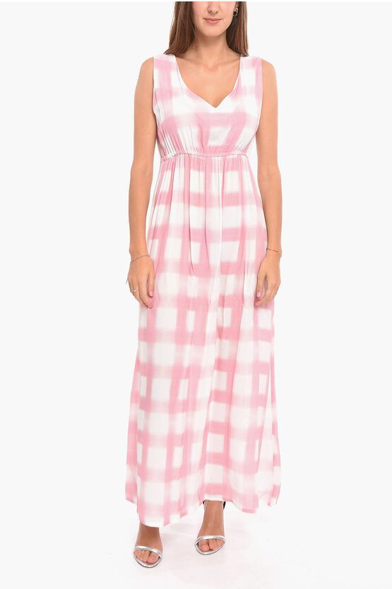 image of Altea Pleated Amilia Dress With Check Pattern in Pink, Women's (Size Medium)