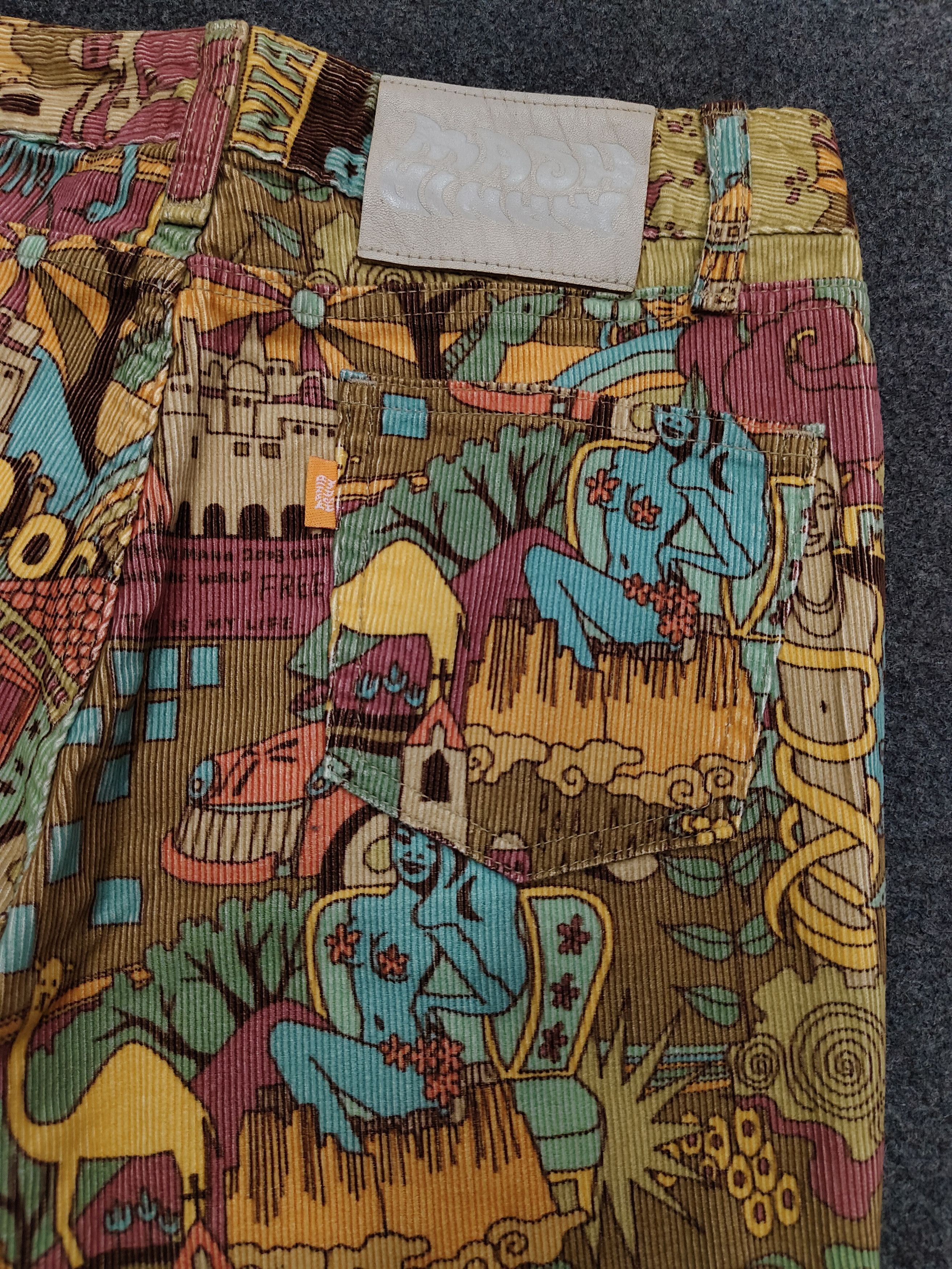 Japanese Brand 2000s MASH MANIA- Hippie Psychedelic Corduroy Flare Pants Size 28" / US 6 / IT 42 - 4 Thumbnail