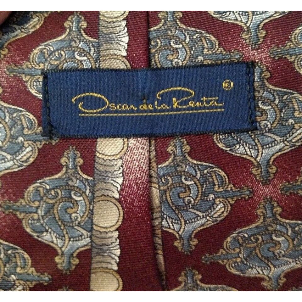 Oscar De La Renta Vintage Oscar De La Renta Silk Tie Mens Necktie Gray Red Size ONE SIZE - 4 Thumbnail