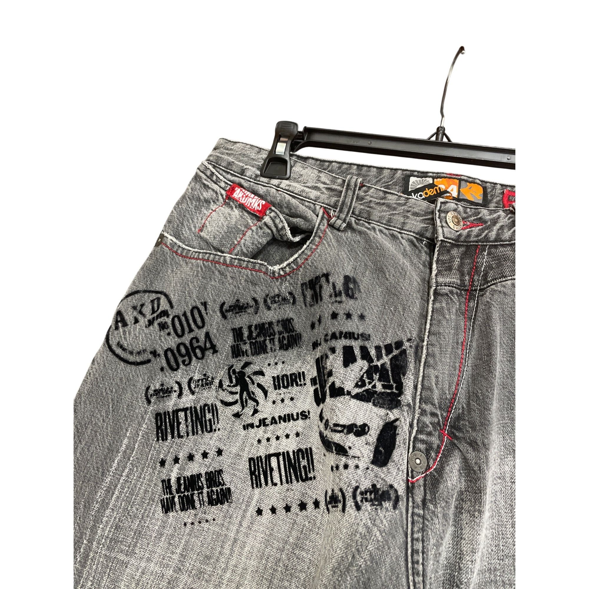 Akademiks Akademiks Mens Distressed Gray Graphic Wide-Leg Jeans Size 3 Size US 34 / EU 50 - 4 Thumbnail