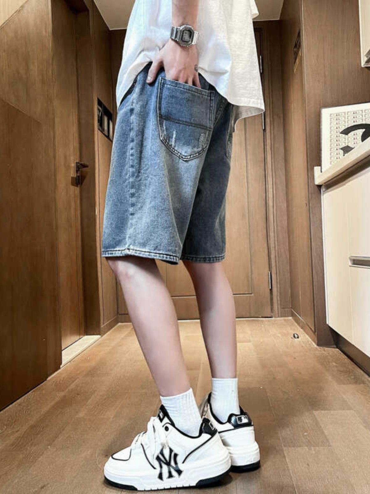 Japanese Brand × Jean Retro washed straight leg denim shorts Size US 32 / EU 48 - 5 Thumbnail