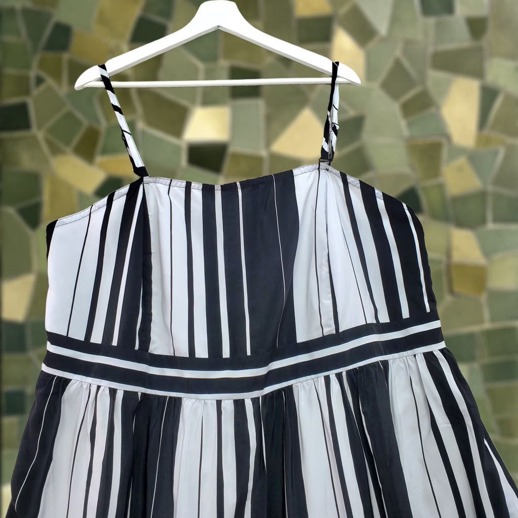 Vintage Lane Bryant Dress Womens 28 Black White Striped Fit & Flare Tank Dress Sleeveless Adjustable Straps Knee Length A-Line