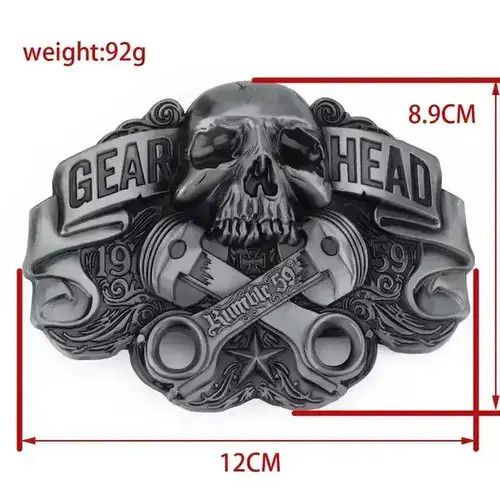 Leather GEAR HEAD Skull Buckle Belt Size ONE SIZE - 3 Thumbnail