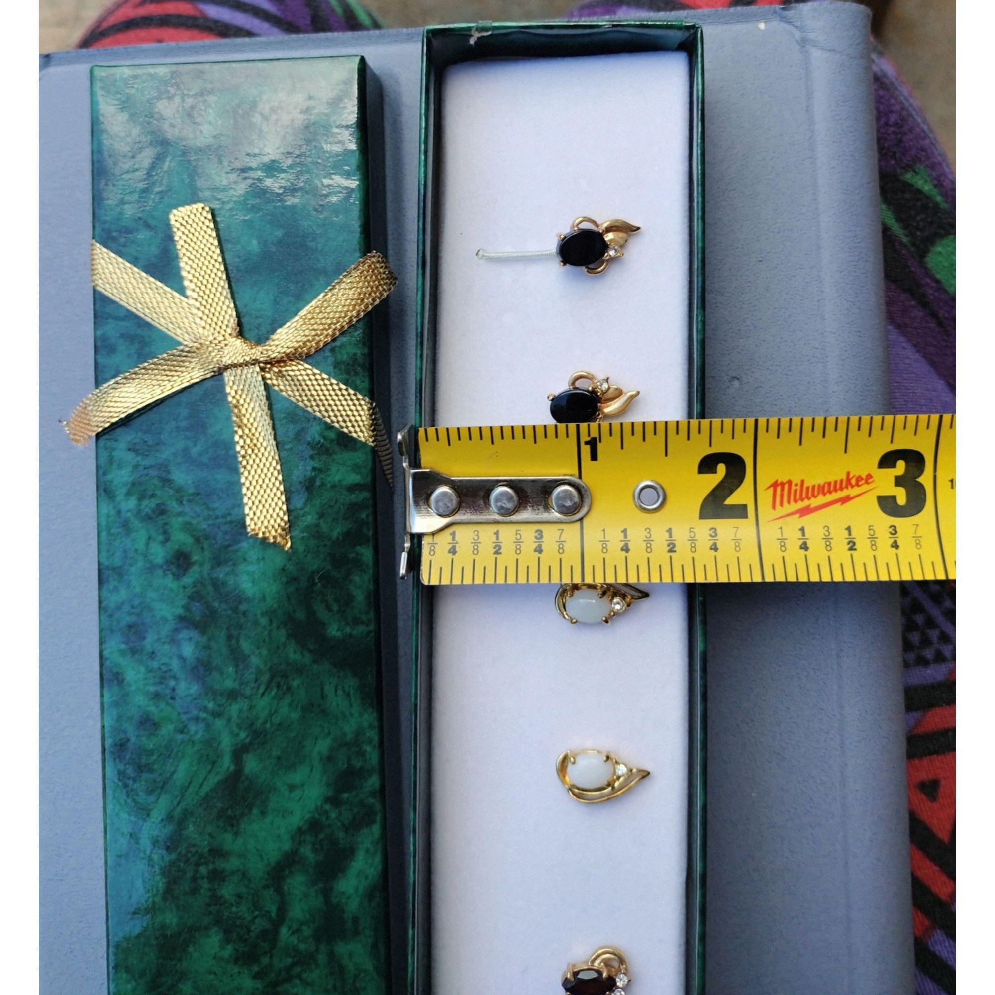 Other Earrings 3 Pairs Gold Tone Genuine Stones Gift Box Birthston Size ONE SIZE - 14 Thumbnail