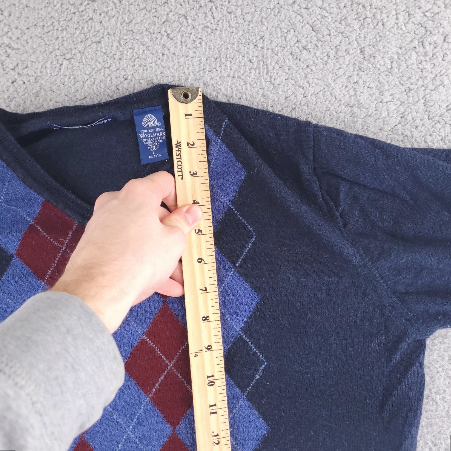 Vintage John Ashford Sweater Mens S Blue Merino Wool Argyle V-Neck Pullover Size US S / EU 44-46 / 1 - 6 Thumbnail