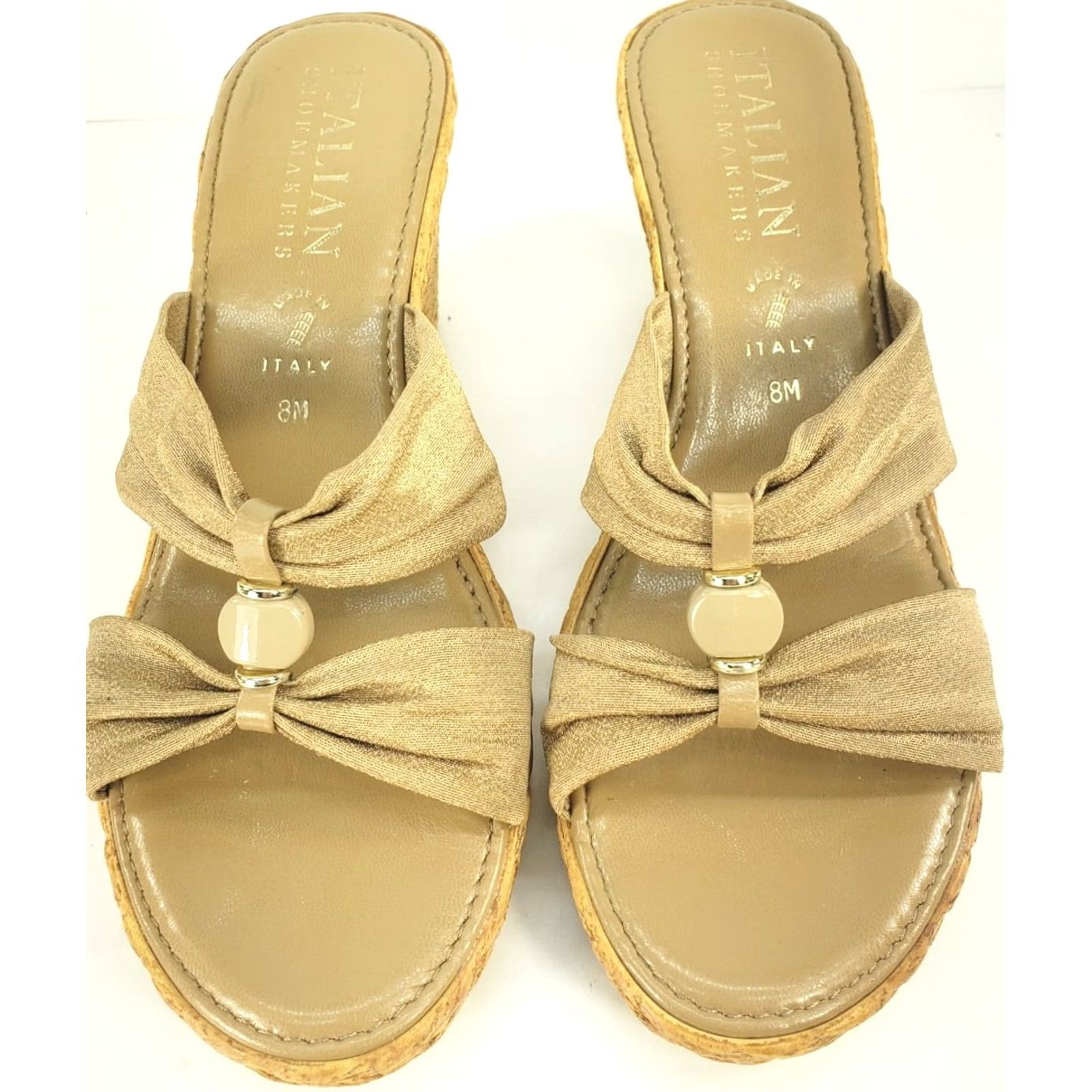 Vintage VINTAGE ITALIAN Shoemaker Gold Metallic Skin Tone Wedge Slide Sandal Women's 8M ITALY Size US 8 / IT 38 - 3 Thumbnail