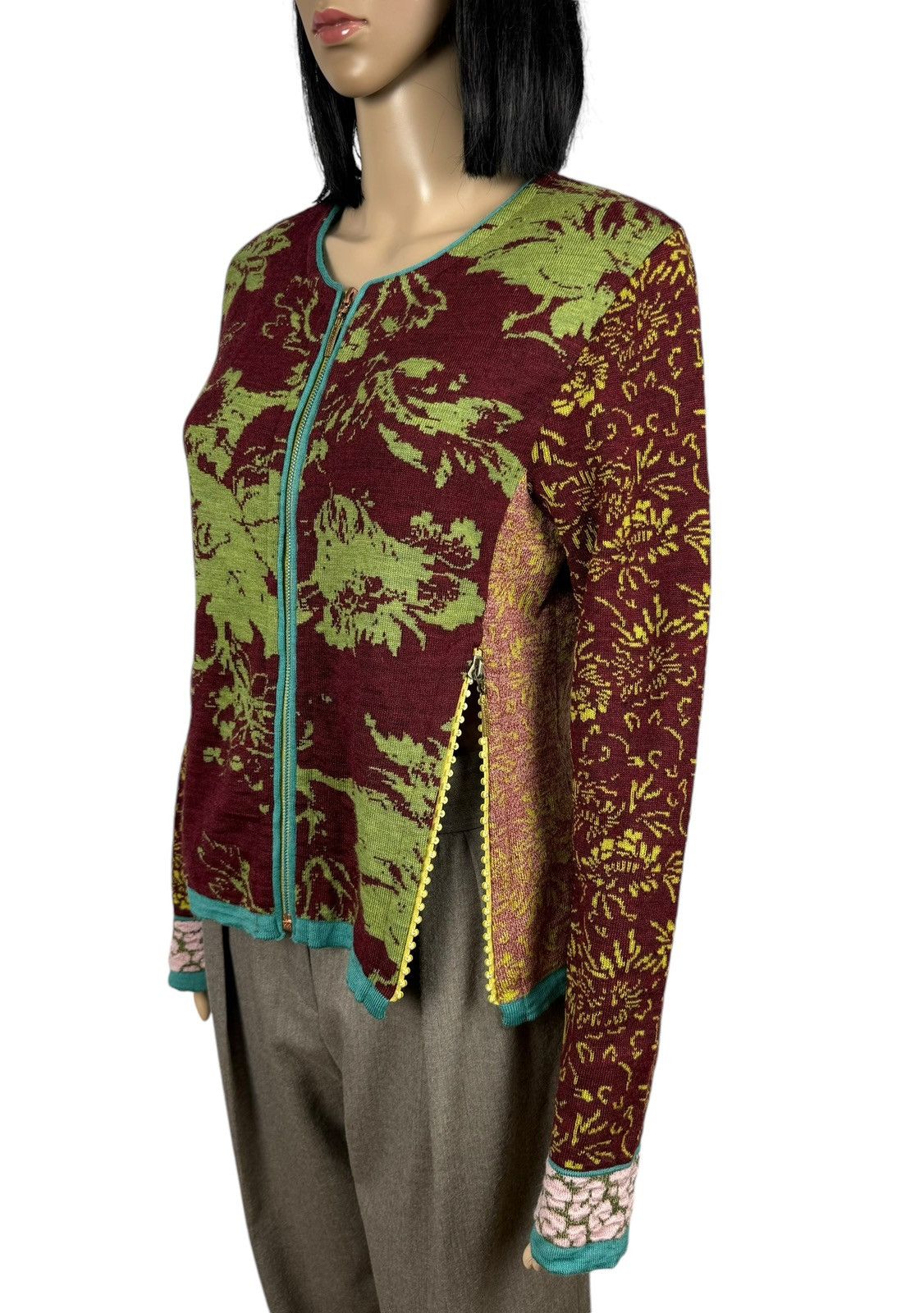 Designer Eva Claudi Embroidered Zip Sweater Floral Printed size L Size L / US 10 / IT 46 - 6 Thumbnail