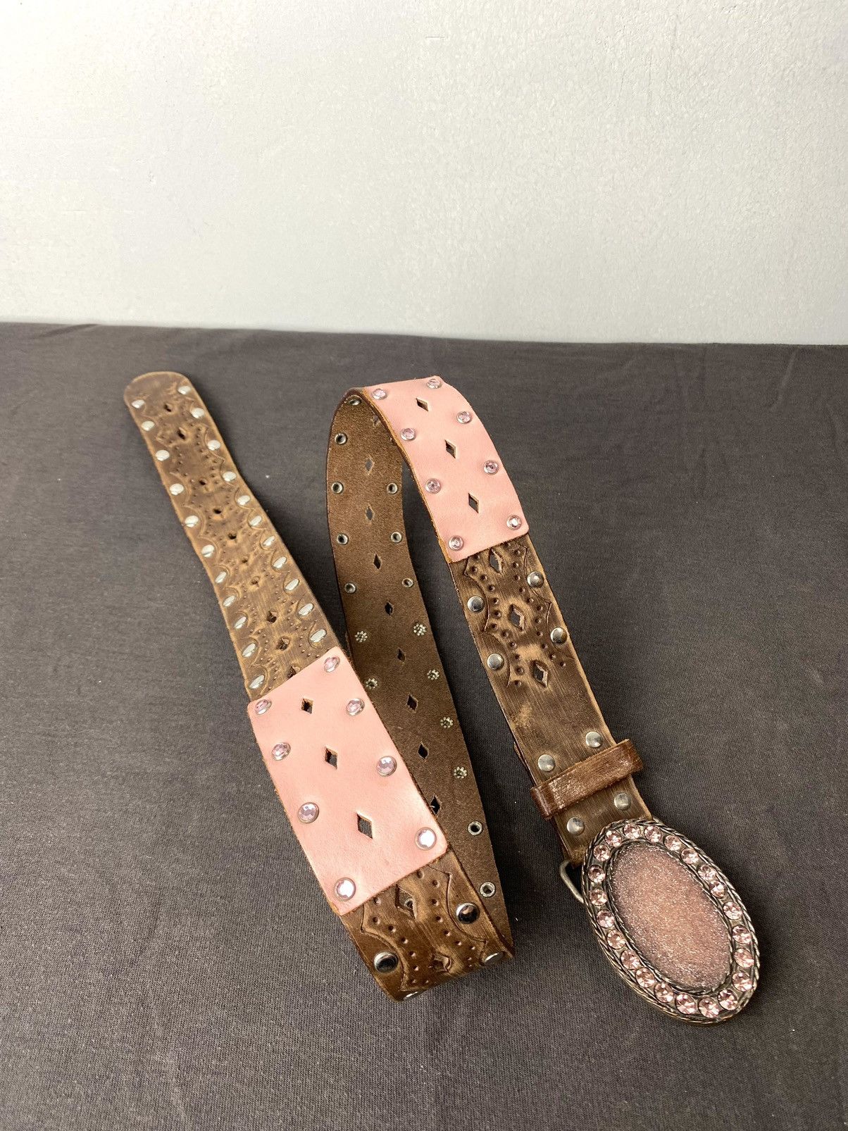 Cowboy Equipment Italy Made Vintage Belt Cowboy Style Rhinestones Patchwork Size ONE SIZE - 1 Thumbnail