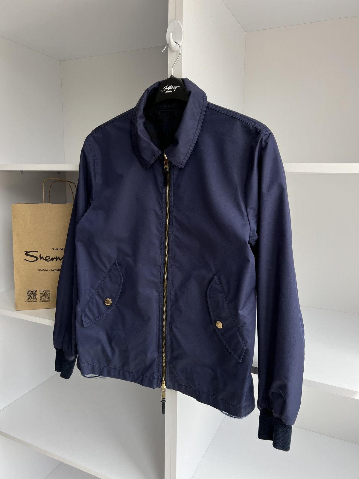 Vintage Burberry Blue Plaid Reversible Double-Zipper Jacket