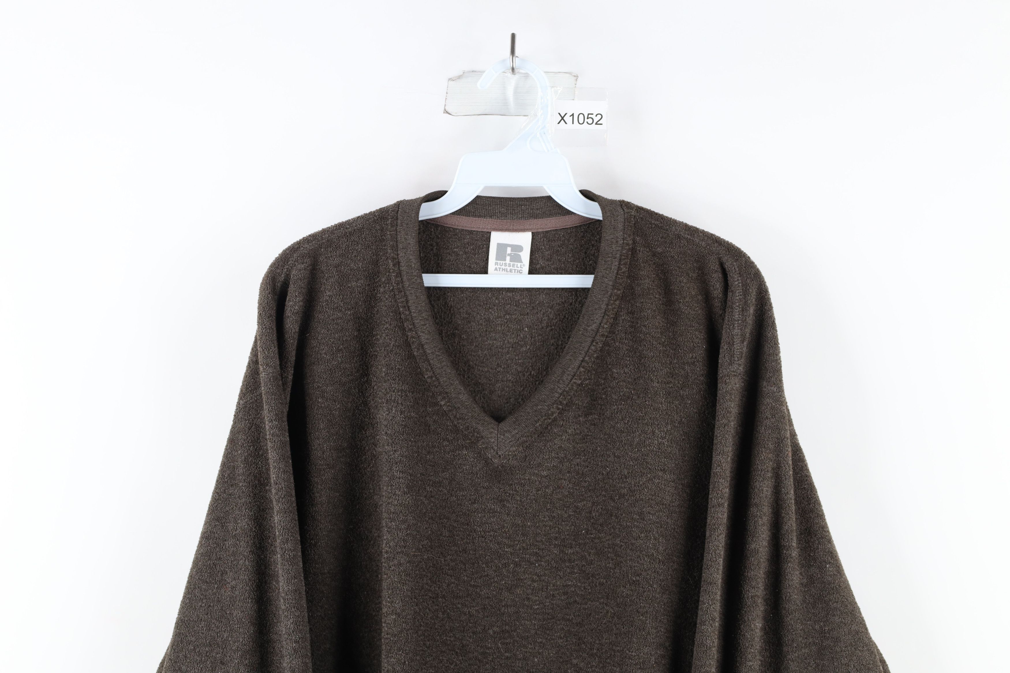 Russell Athletic Vintage 90s Russell Athletic Fleece V-Neck Sweatshirt Brown Size US L / EU 52-54 / 3 - 2 Thumbnail