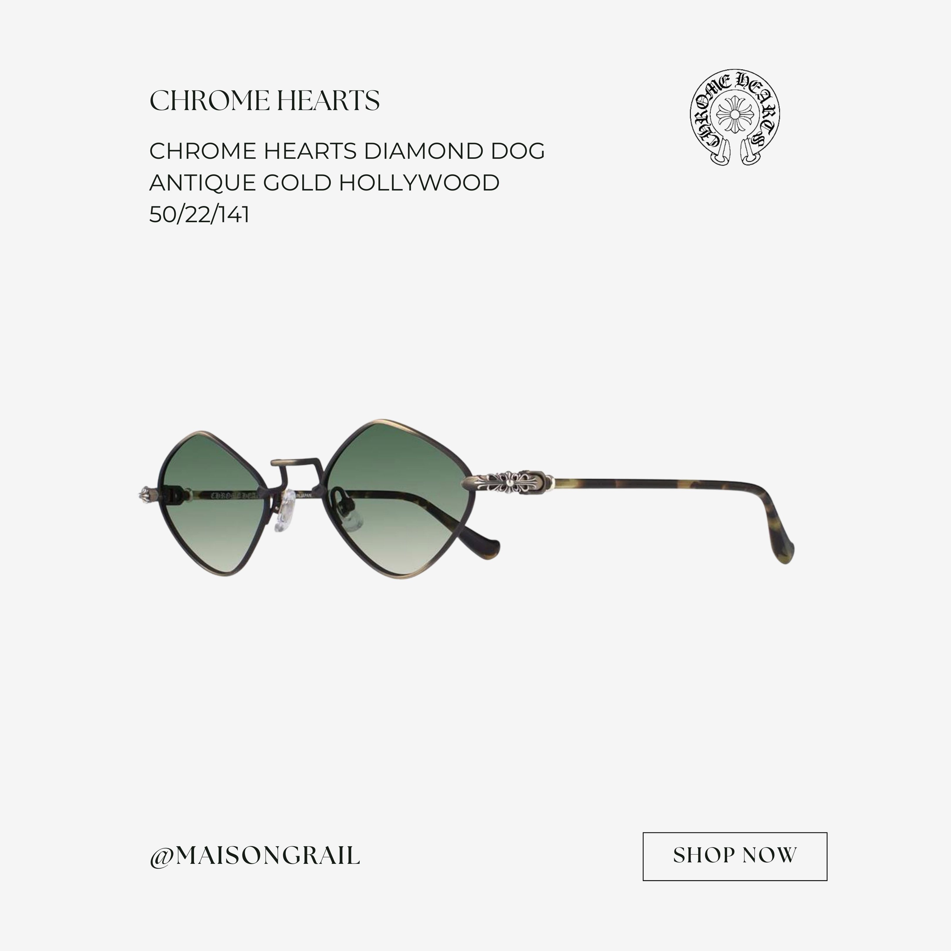 Chrome Hearts CHROME HEARTS DIAMOND DOG ANTIQUE GOLD HOLLYWOOD SUNGLASSES Size ONE SIZE - 1 Thumbnail