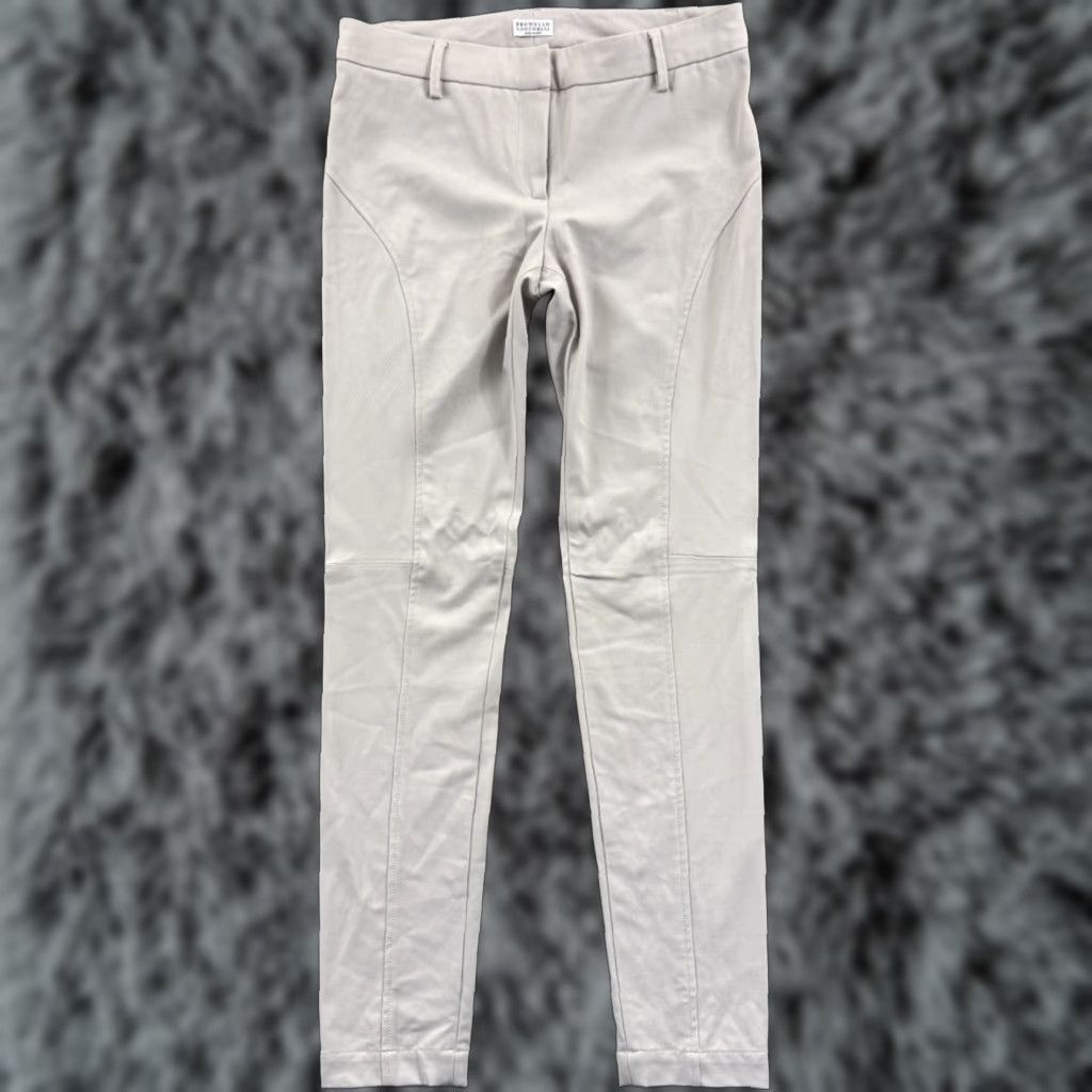 Brunello Cucinelli VINTAGE Brunello Cucinelli Pants Womens 6 Ivory Twill Flat Front Trousers Preppy Italy Size 28" / US 6 / IT 42 - 1 Thumbnail
