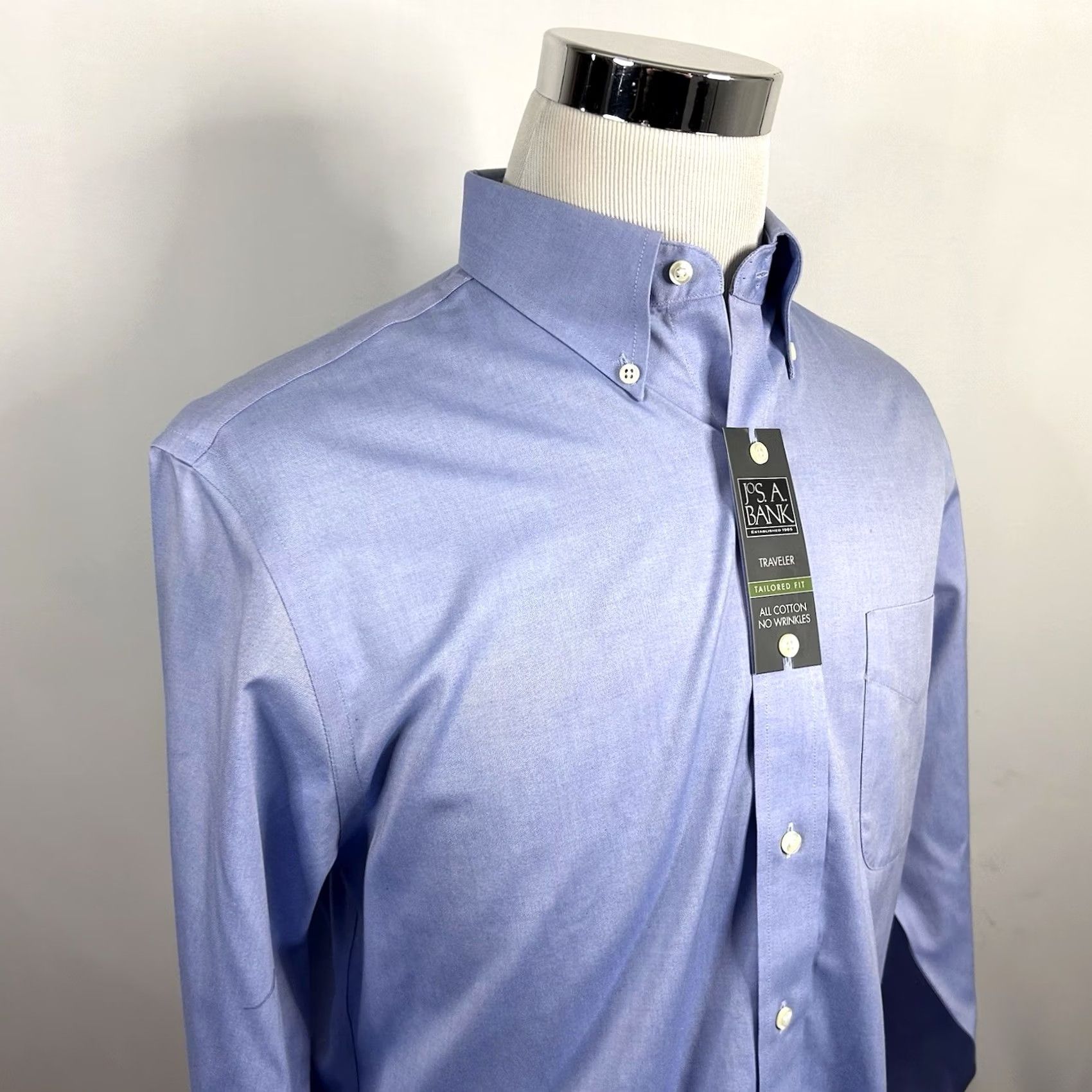 Jos. A. Bank Jos. A. Bank Dress Shirt Blue Button-Down 16 34 Tailored Fit Traveler Oxford NWT Men Regular Shirt Size 42R - 2 Thumbnail