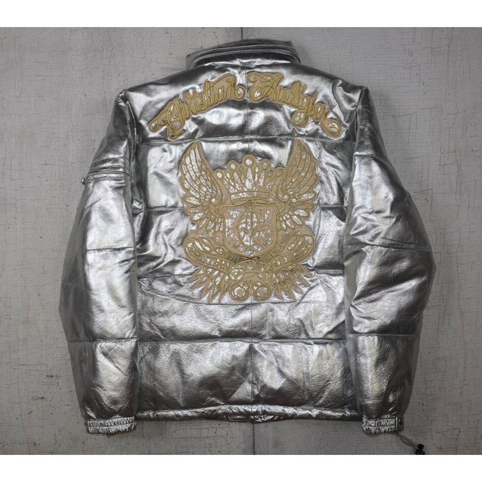 Christian Audigier Y2K Metallic Leather Puffer Jacket Gold Eagle Logo Sz M Size US M / EU 48-50 / 2 - 10 Thumbnail