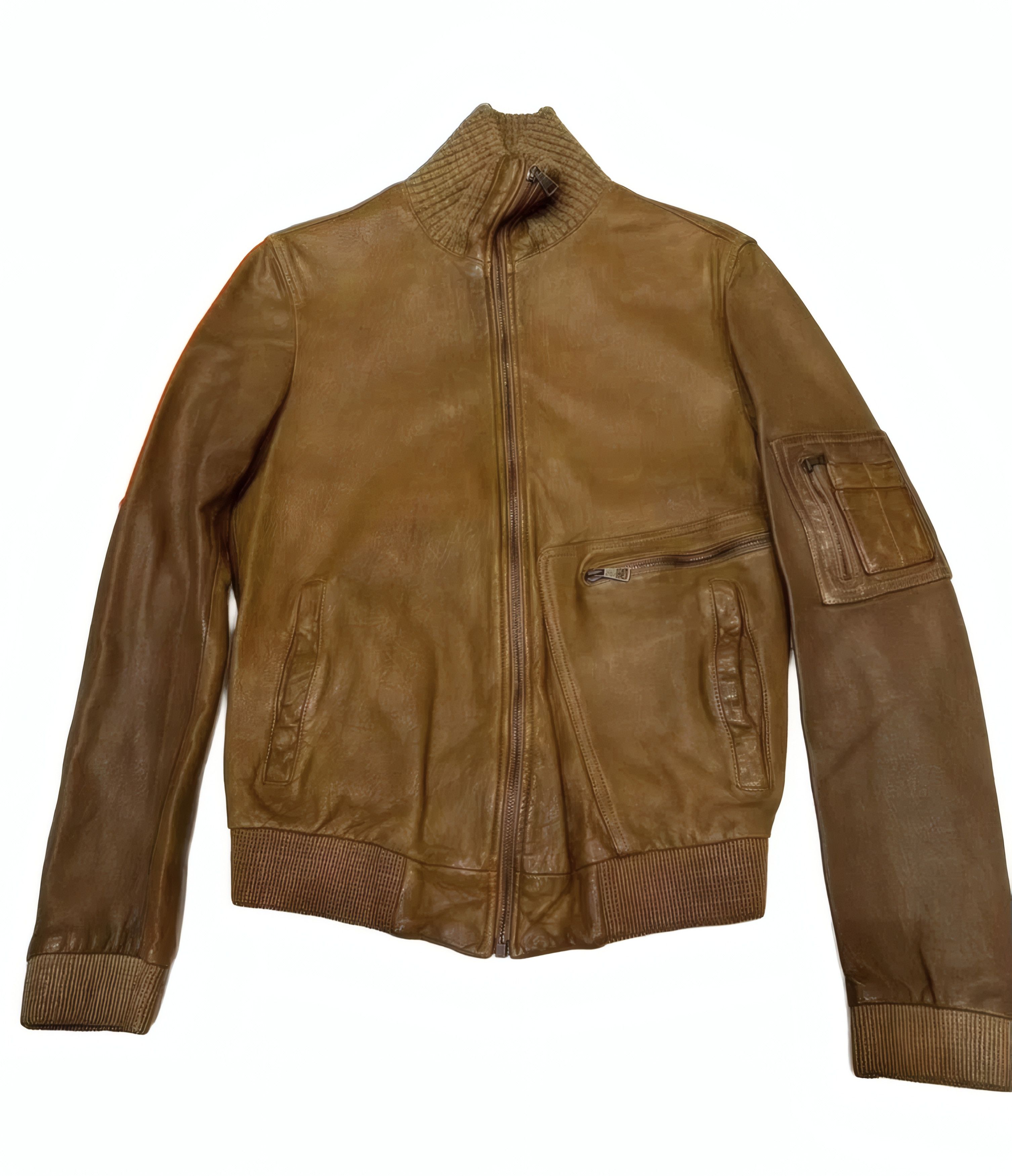 Dolce & Gabbana Camel Lambskin Leather Bomber Jacket