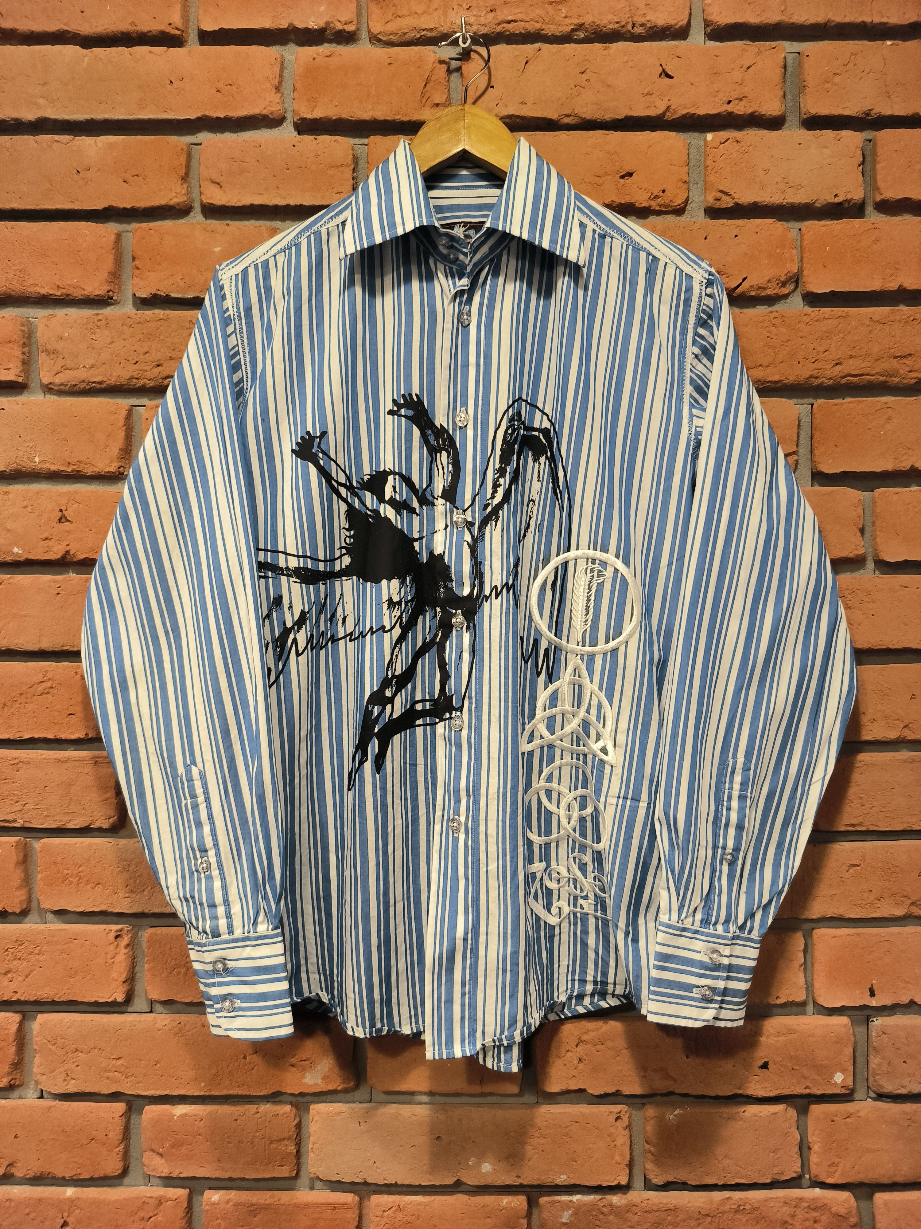 image of Led Zeppelin Shirt Long Sleeve Big Logo Stripes in Blue, Men's (Size Medium)