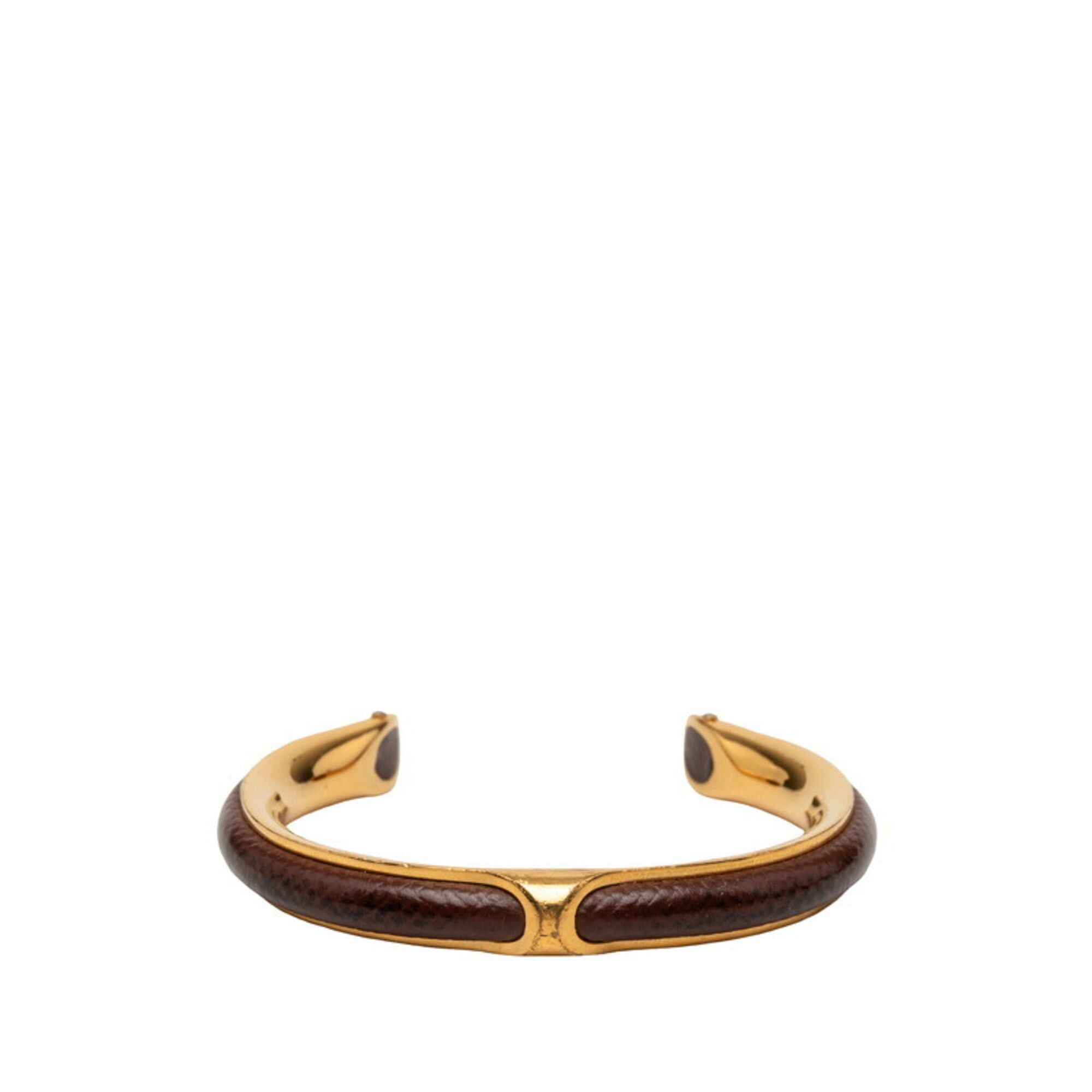 Hermes Hermes Bangle, Gold and Brown Plated Leather, Women's Size ONE SIZE - 1 Thumbnail