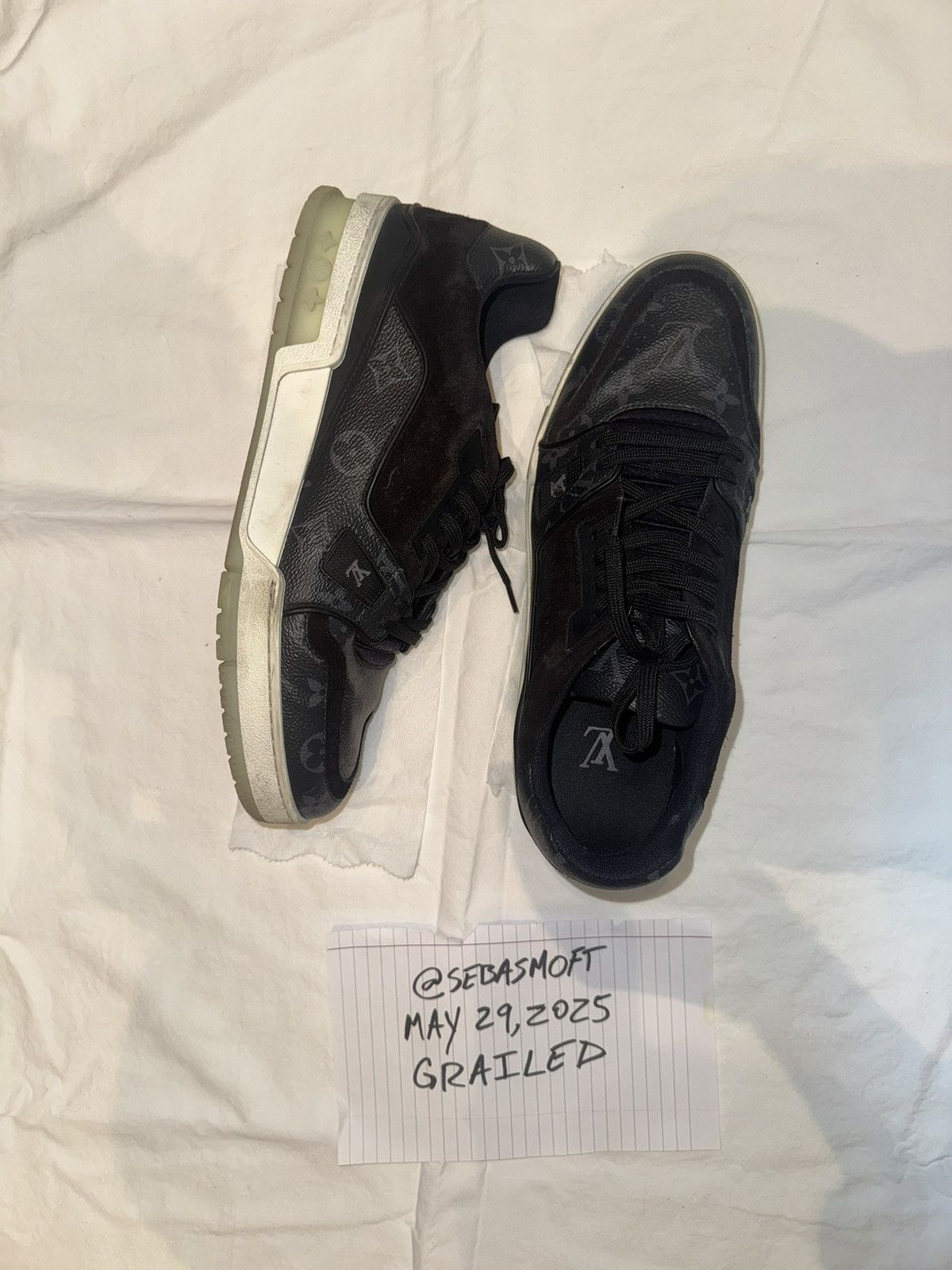 Louis Vuitton LV Louis Vuitton Black Monogram Eclipse Suede Trainers Size US 8 / EU 41 - 2 Thumbnail