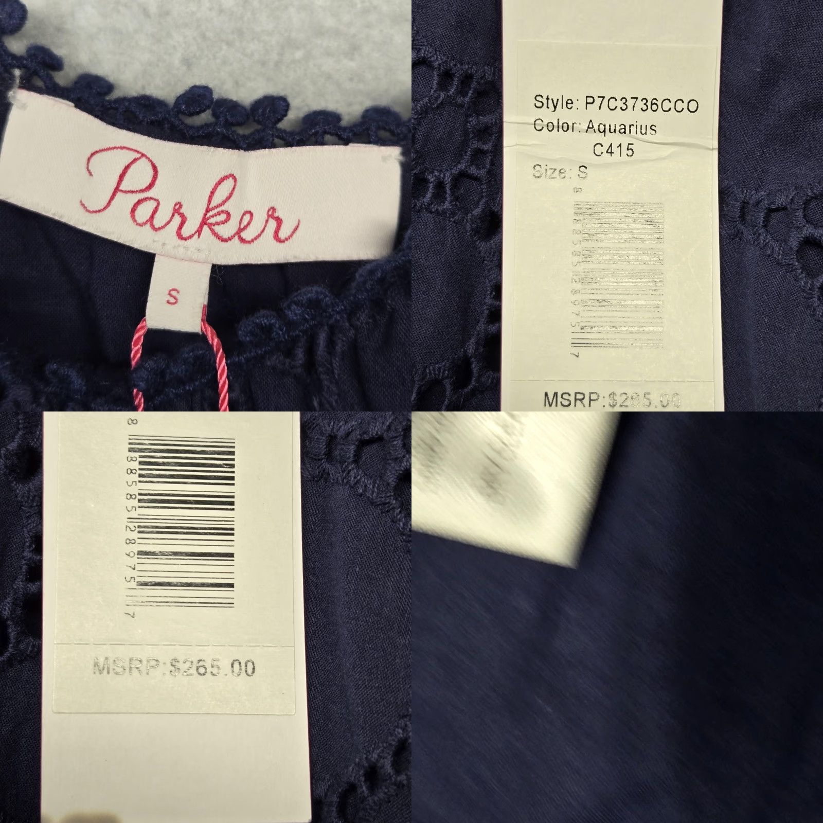 Parker Parker Womens Small Blue Eyelet Puff Sleeve Mini Dress Aquarius Off the Shoulder Short Sleeve Cotton 32.5in A-Line Bohemian Chic Dress Mens? Size S / US 4 / IT 40 - 10 Thumbnail