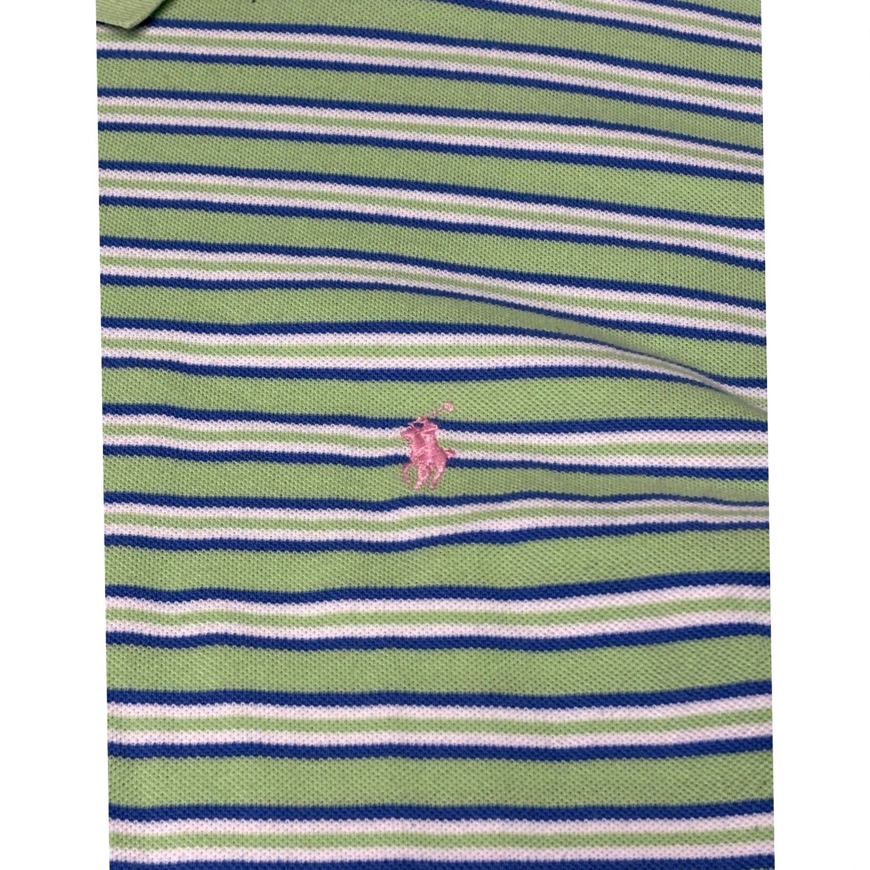 Polo Ralph Lauren Polo Ralph Lauren Polo Shirt Mens 4XB Big & Tall Striped Cotton Pique Green Blue White with Pink Pony Logo Shirt Size US XXL / EU 58 / 5 - 2 Thumbnail