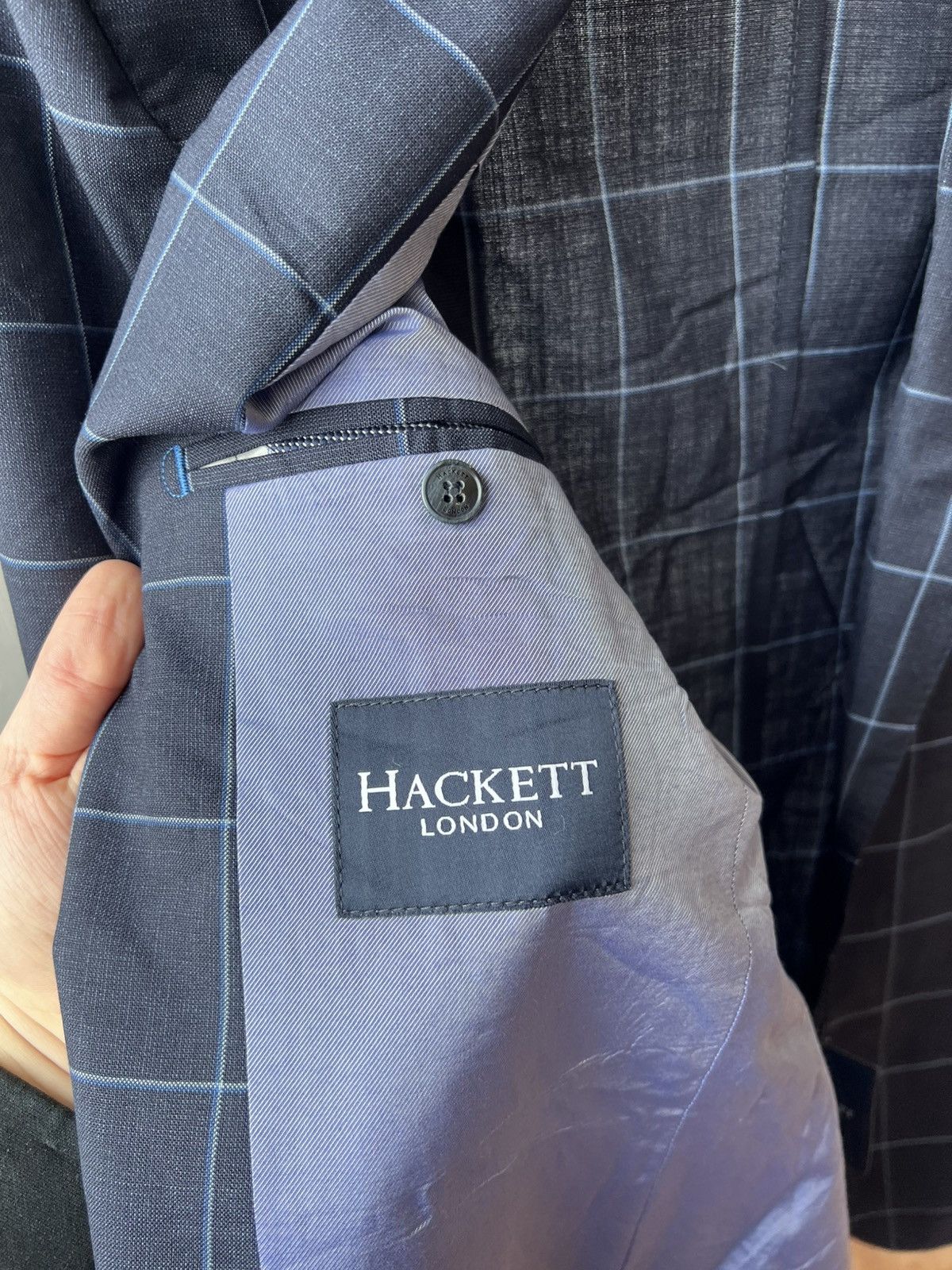 Hackett HACKETT LONDON MENS BLUE WINDOWPANE WOOL BLAZER JACKET 44R Size 44R - 10 Thumbnail