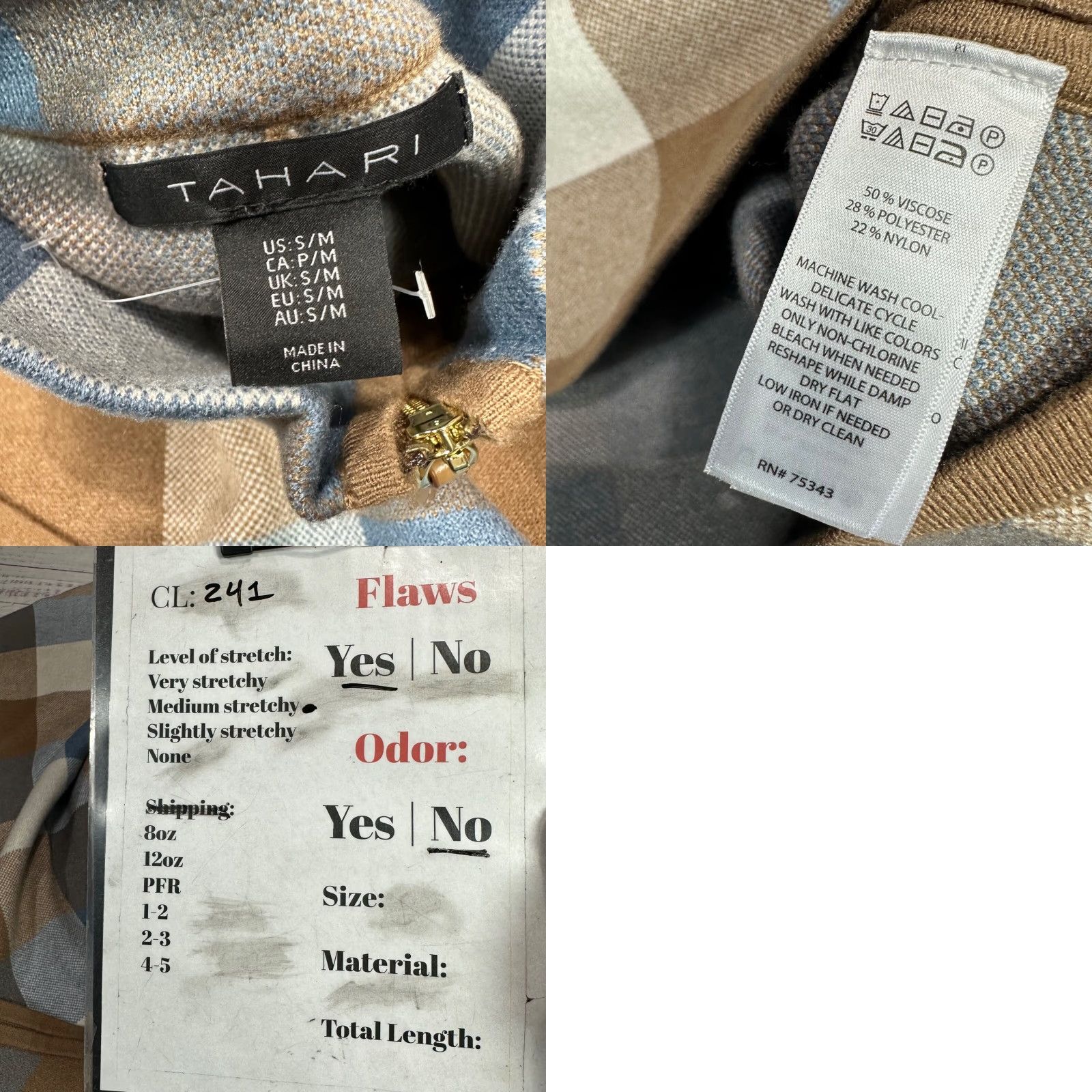 Vintage Tahari Plaid Poncho Jacket Sz S/M Light Blue Brown Zip Front Knit Women USSize S/M Size S / US 4 / IT 40 - 8 Thumbnail