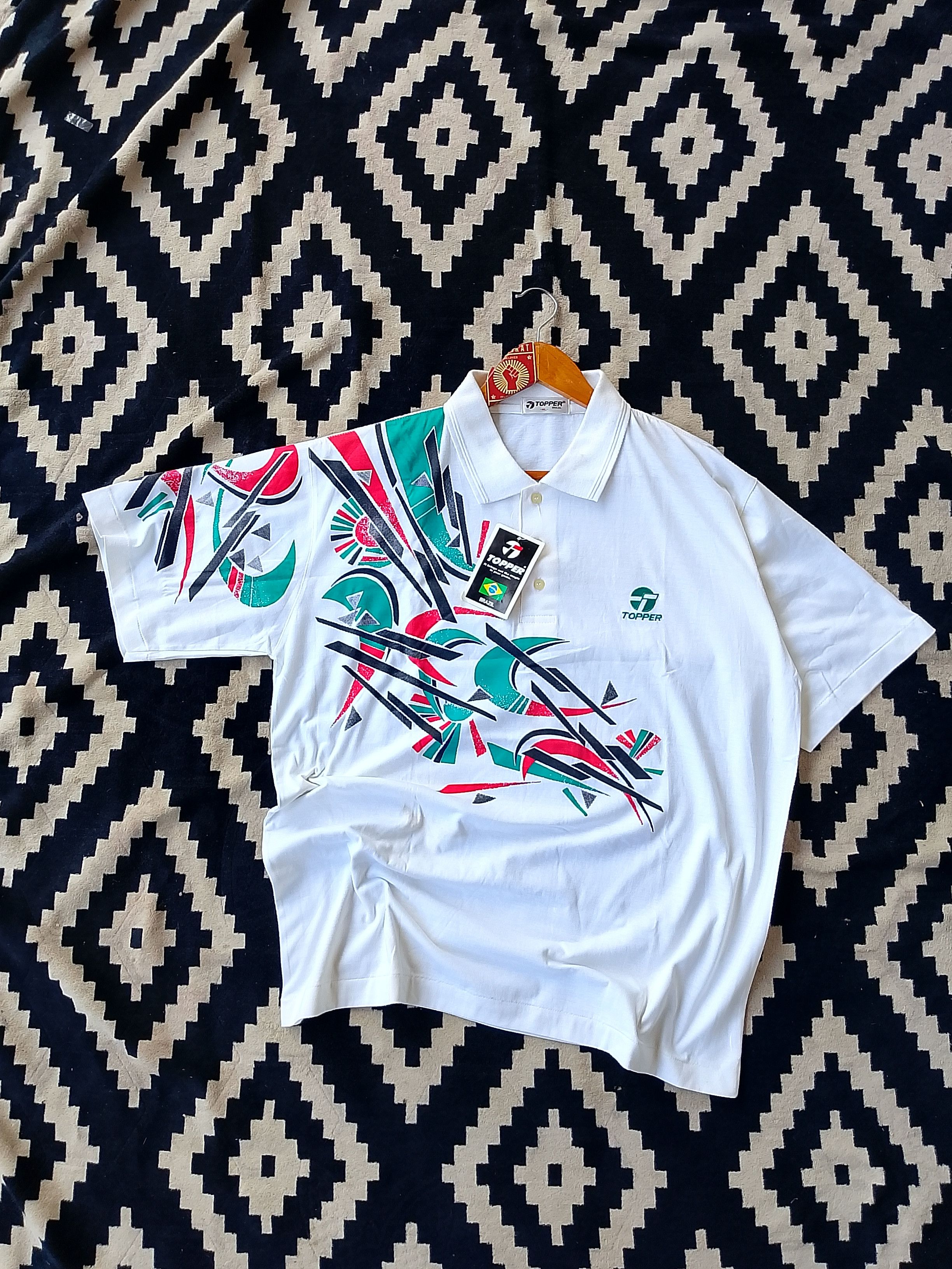 Topperz Vintage 80s TOPPER Graphic Polo Blokecore Retro Tennis Vibes Size US XL / EU 56 / 4 - 1 Thumbnail
