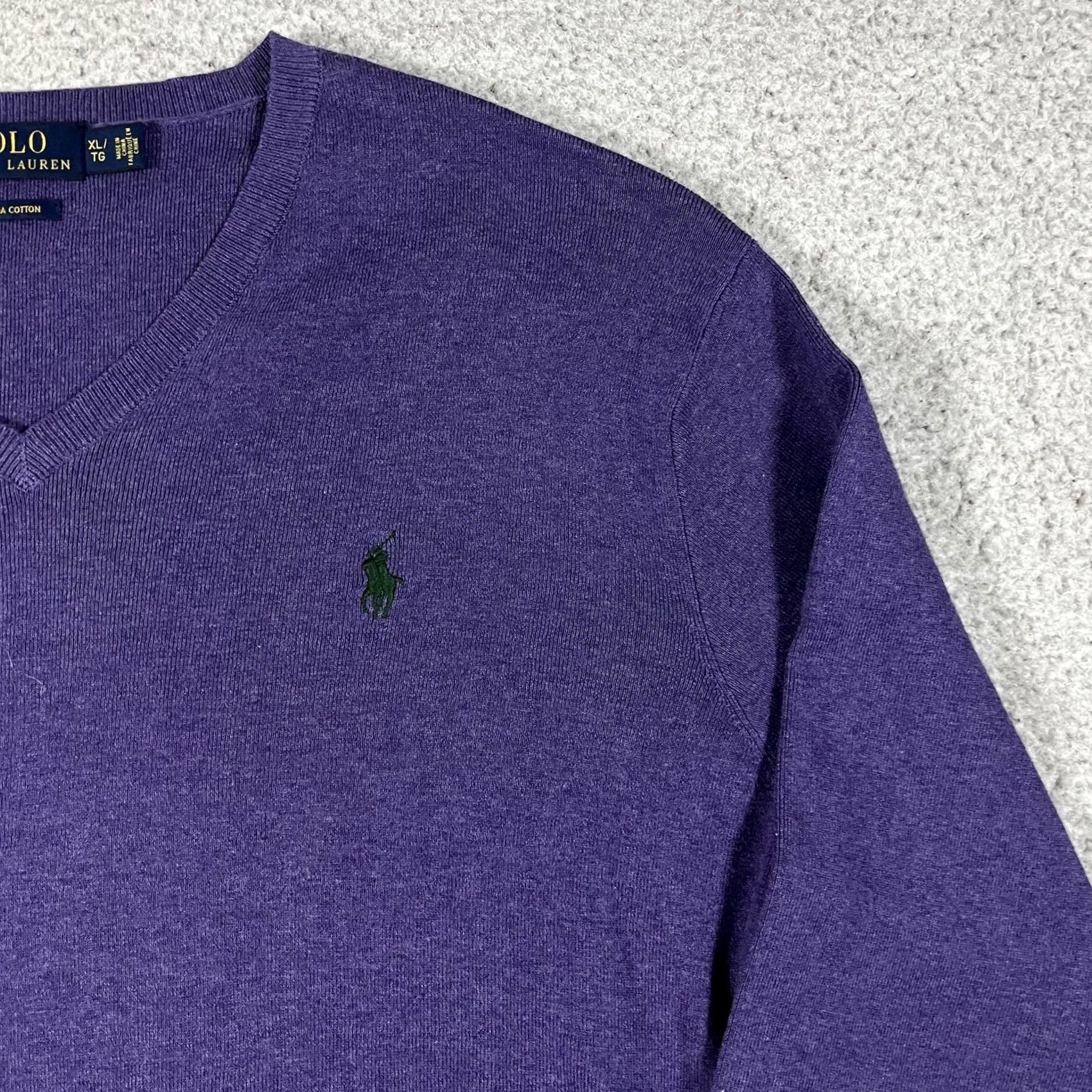 Polo Ralph Lauren Polo Ralph Lauren Sweater Mens XL Purple V-Neck Long Sleeve Knit Pullover Preppy Classic Colorful Retro Size US XL / EU 56 / 4 - 3 Thumbnail