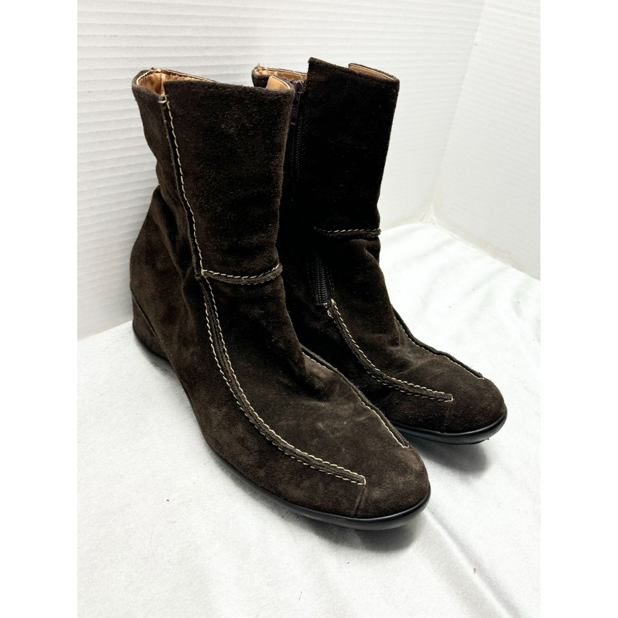 Vintage BERNIE MEV Brown Suede Platform Wedge Bootie Boots EU 41 US Size US 10 / IT 40 - 4 Thumbnail