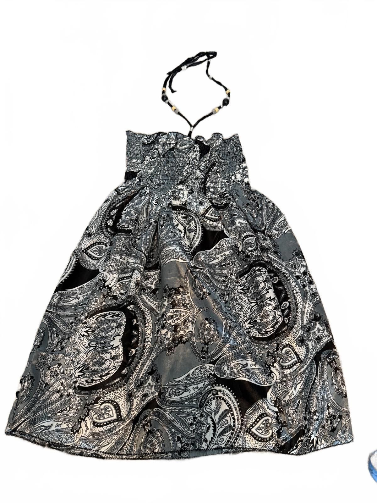 Designer 2000s Black and White Paisley Print Strapless Summer Dress Size L / US 10 / IT 46 - 4 Thumbnail